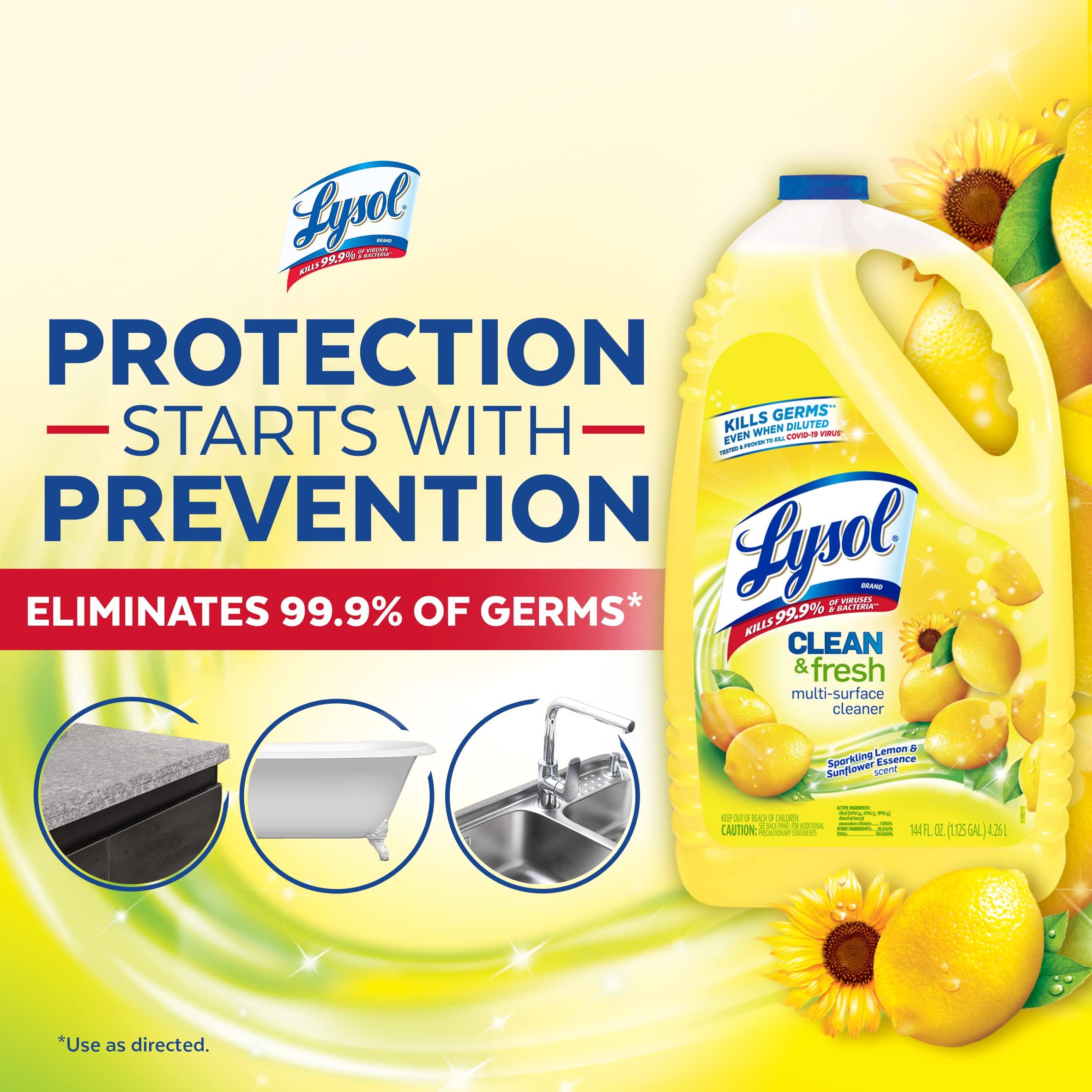 Lysol Multi-Surface Cleaner, Sanitizing and Disinfecting Pour, to Clean and Deodorize, Sparkling Lemon and Sunflower Essence, 144 Fl Oz - Image 6