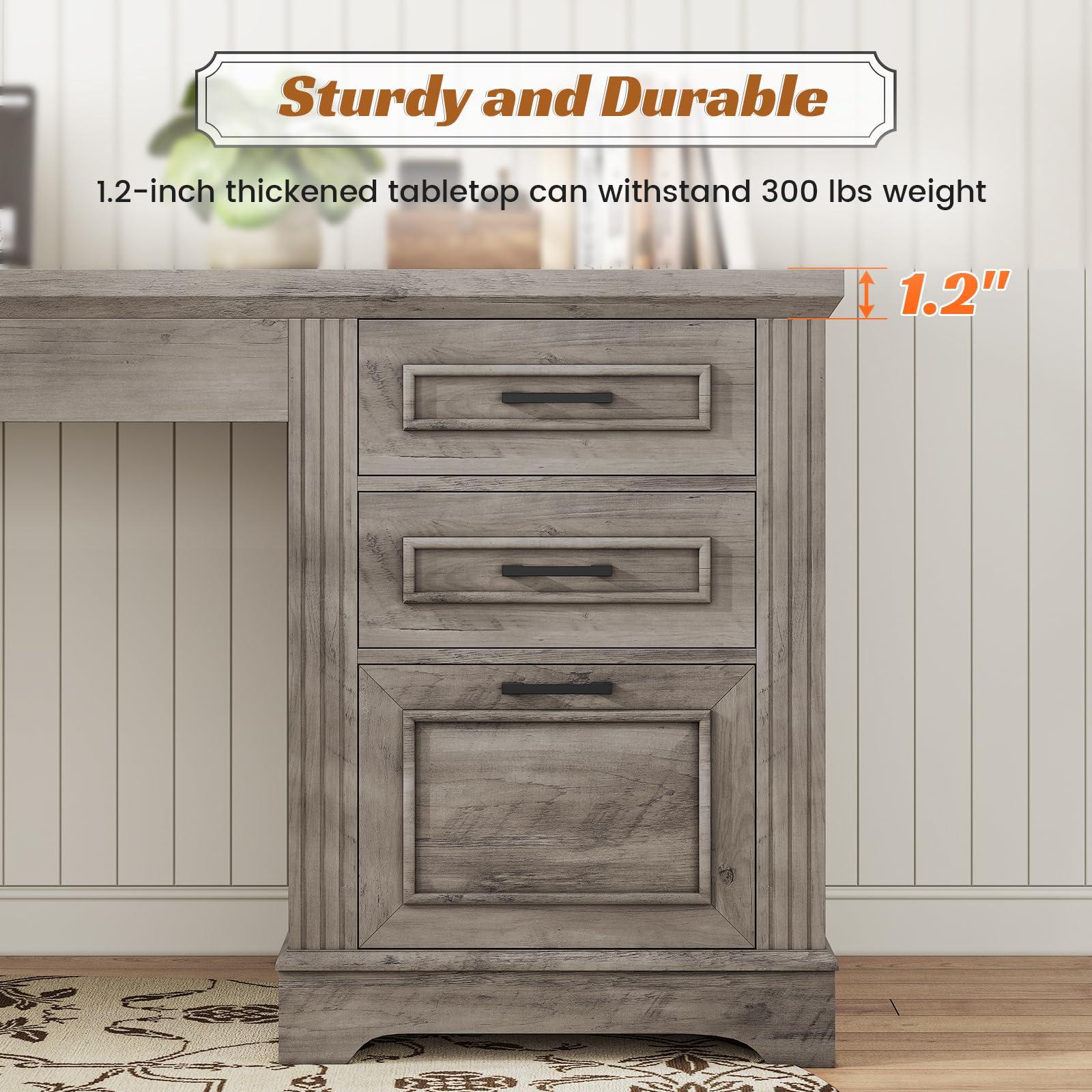 SEDETA Executive Office Desk with 3 Drawers, Farmhouse 55" Computer Desk with Storage File Drawers & Power Outlet for Home Office, Grey - Image 7