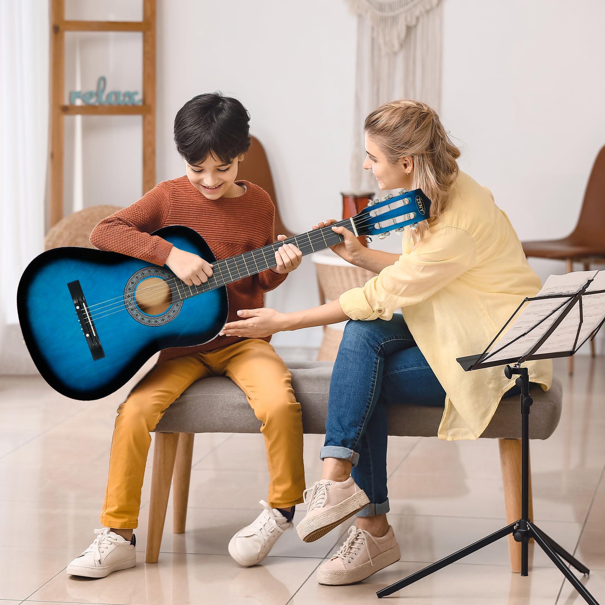 ZENY 38 inch Acoustic Guitar Full Size Beginners Package Kit for Right-handed Starters Kids Music Lovers w/Case, Strap, Pitch Pipe and Pick (Blue) - Image 3