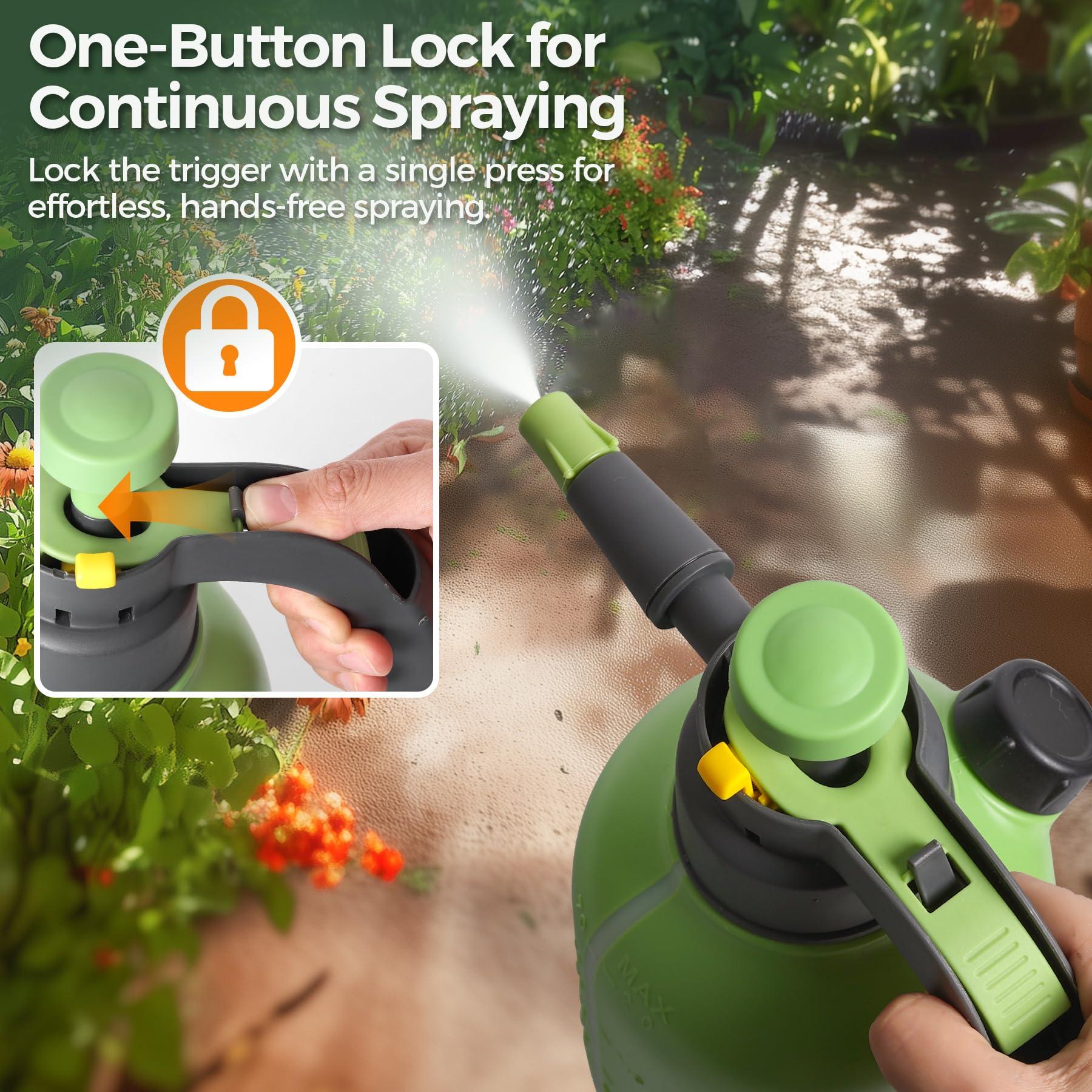 Hand Pump Sprayer 1/2 Gallon, Garden Pump Spray Bottle for Plants, Pressure Sprayer Bottle in Lawn and Garden Yard, Weed Chemical Sprayer with 2 Nozzle & Safety Pressure Relief Valve (2L/0.5Gal) - Image 5