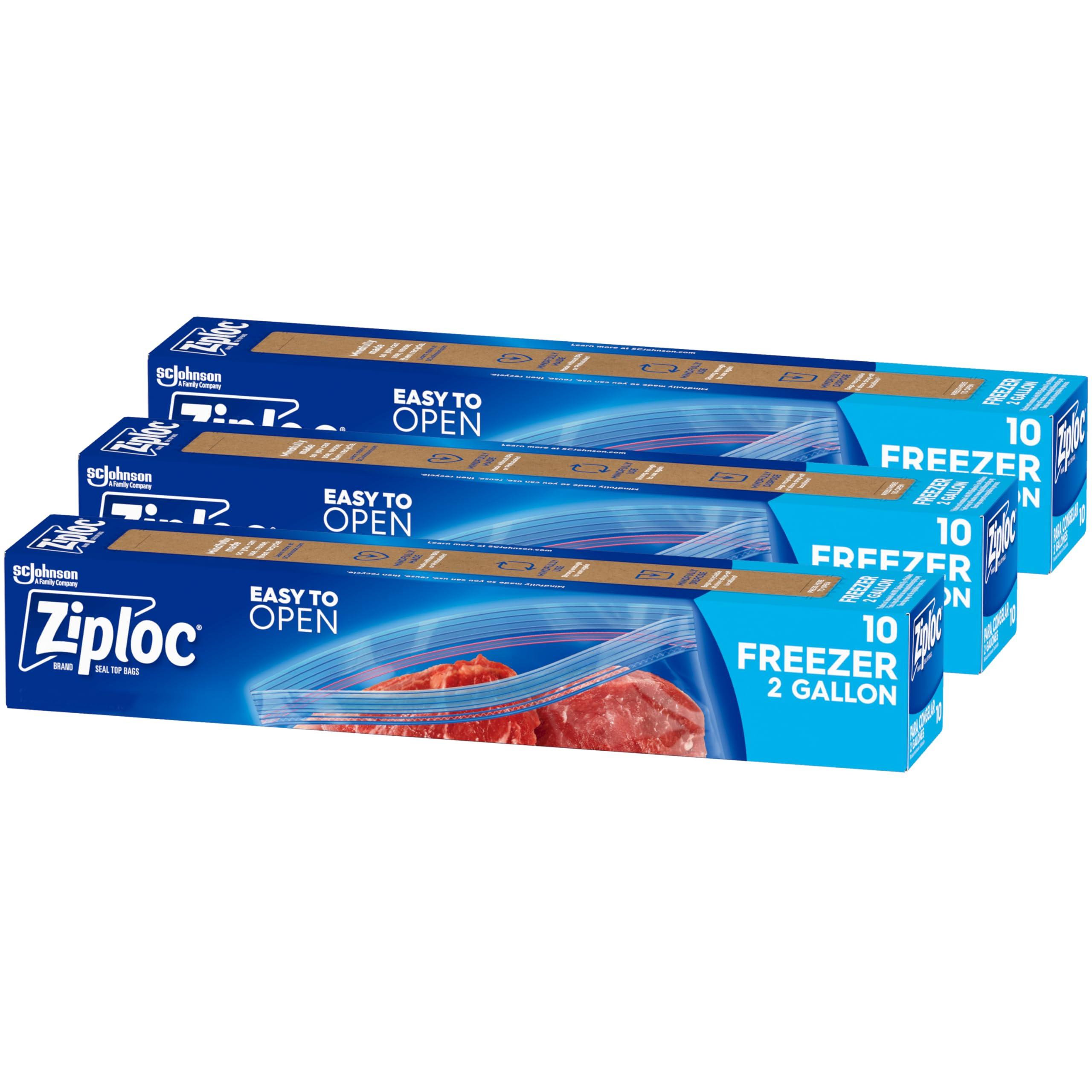 Ziploc Two Gallon Food Storage Freezer Bags, Grip 'n Seal Technology for Easier Grip, Open, and Close, 10 Count, Pack of 3 (30 Total Bags)