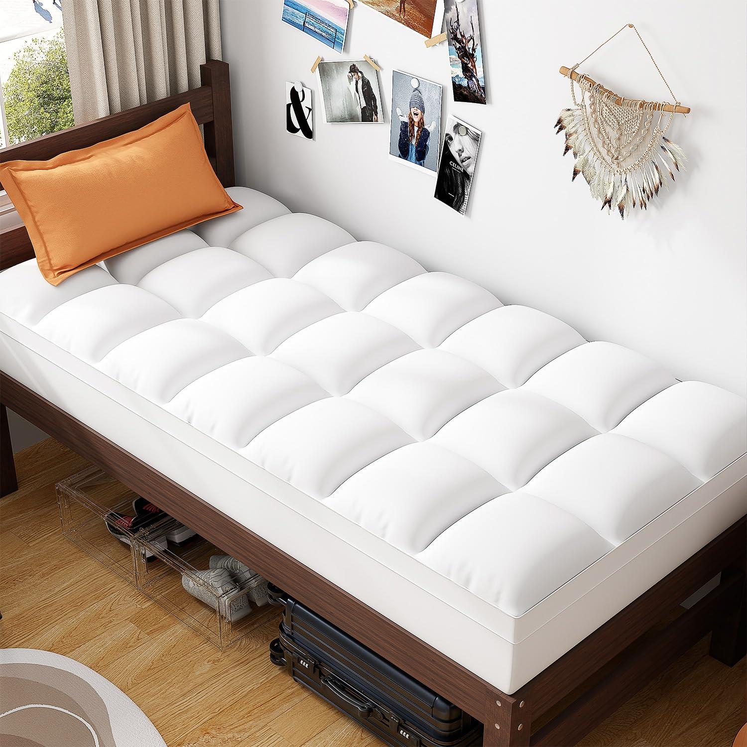ABENE Mattress Topper for Back Pain Relief Twin XL, Extra Thick Mattress Pad Pillowtop, Soft Mattress Protector Cover with 8"-21" Deep Pocket, College Dorm Essential (White, Twin XL)