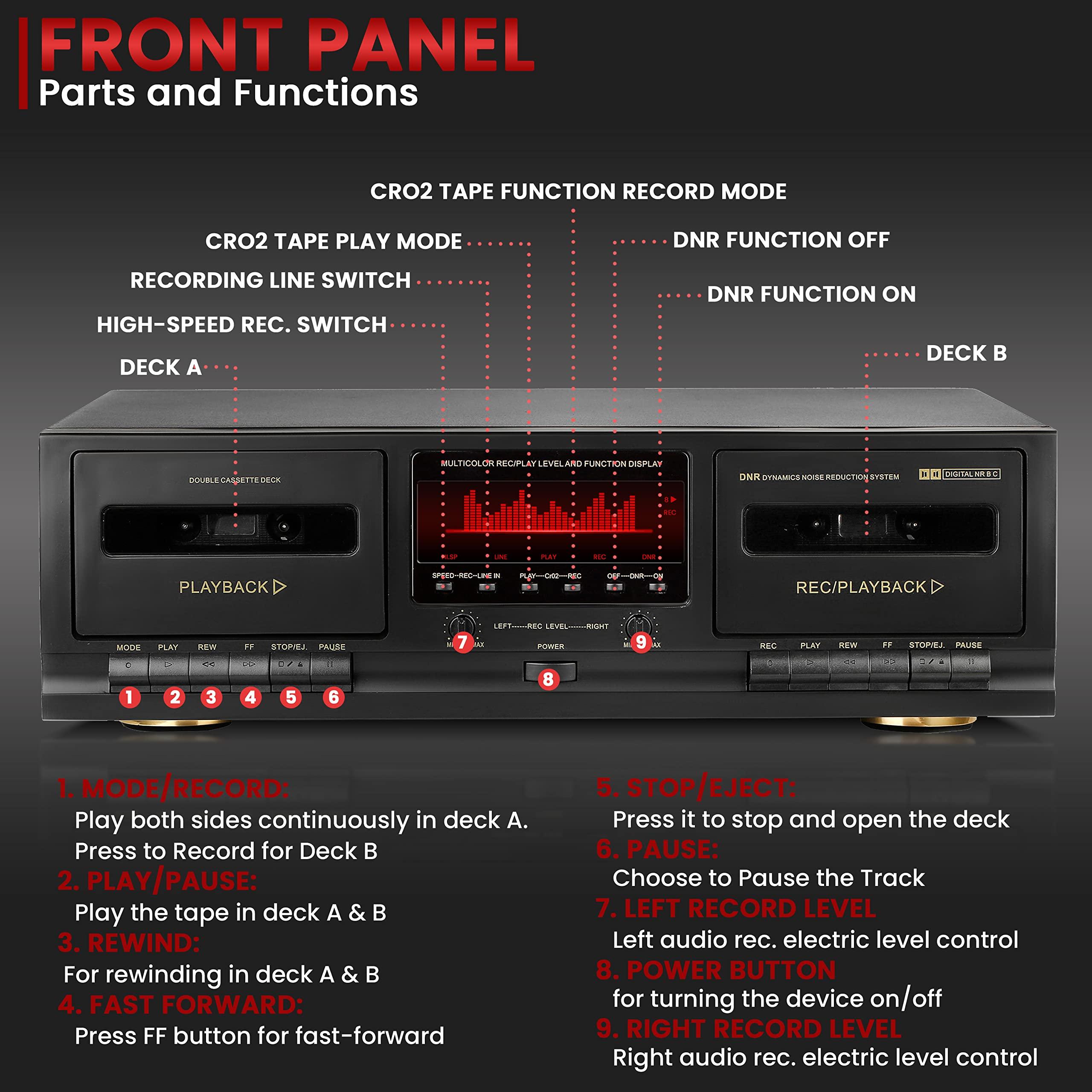 Pyle Dual Cassette Deck Stereo - Hi-Fi Sound, Compact and Portable Tape Recorder Player with Digital Professional Noise Reducing System and RCA Cables, Record & Play Audio and Music - PT639D.5 - Image 2