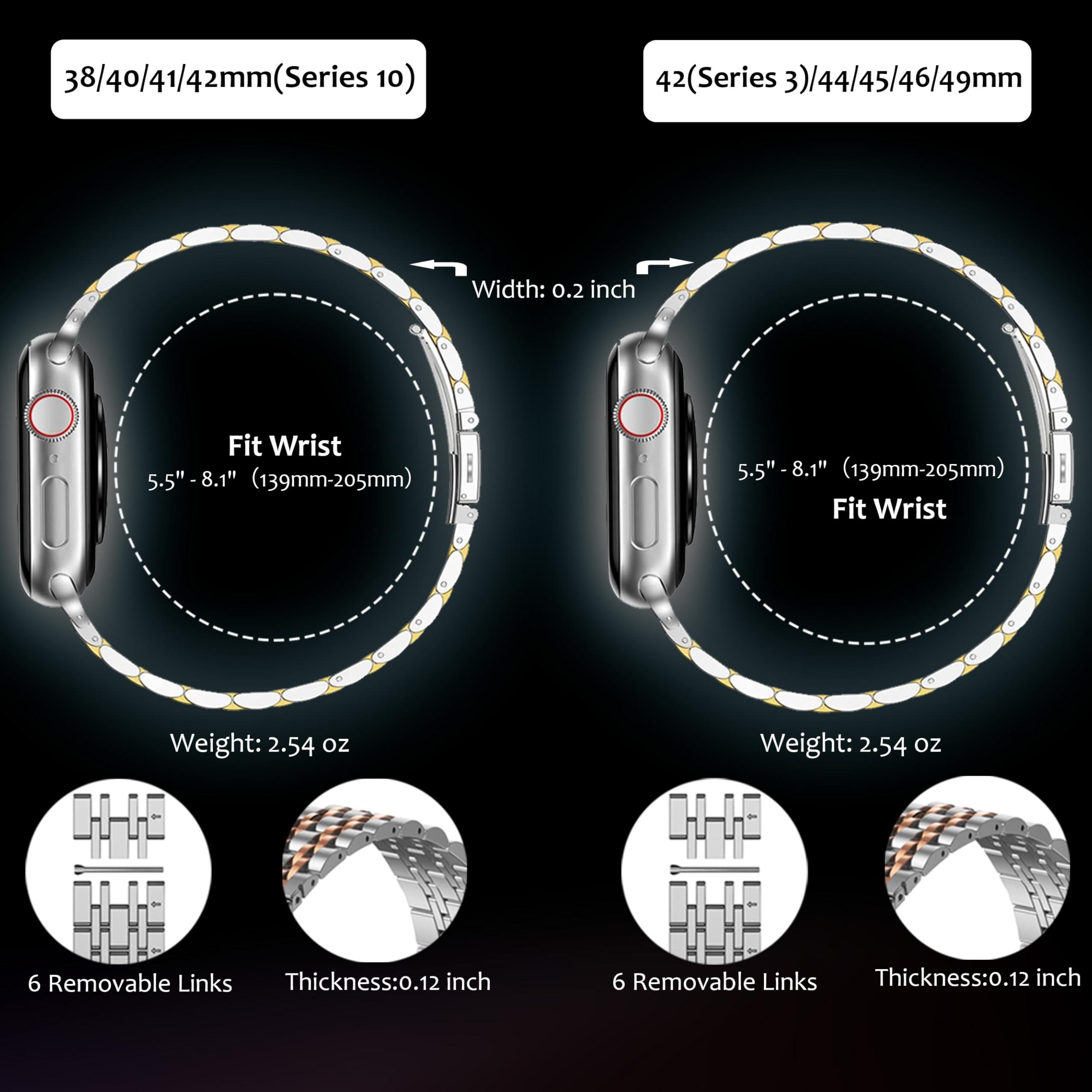 AmzAokay Compatible Apple Watch Bands 41mm 40mm 38mm 49mm 45mm 44mm 42mm, Stainless Steel iWatch Band Strap for Apple Watch Ultra2 Ultra Series 10 9 8 7 6 5 4 3 2 1 SE SE2, 38mm 40mm 41mm - Image 5
