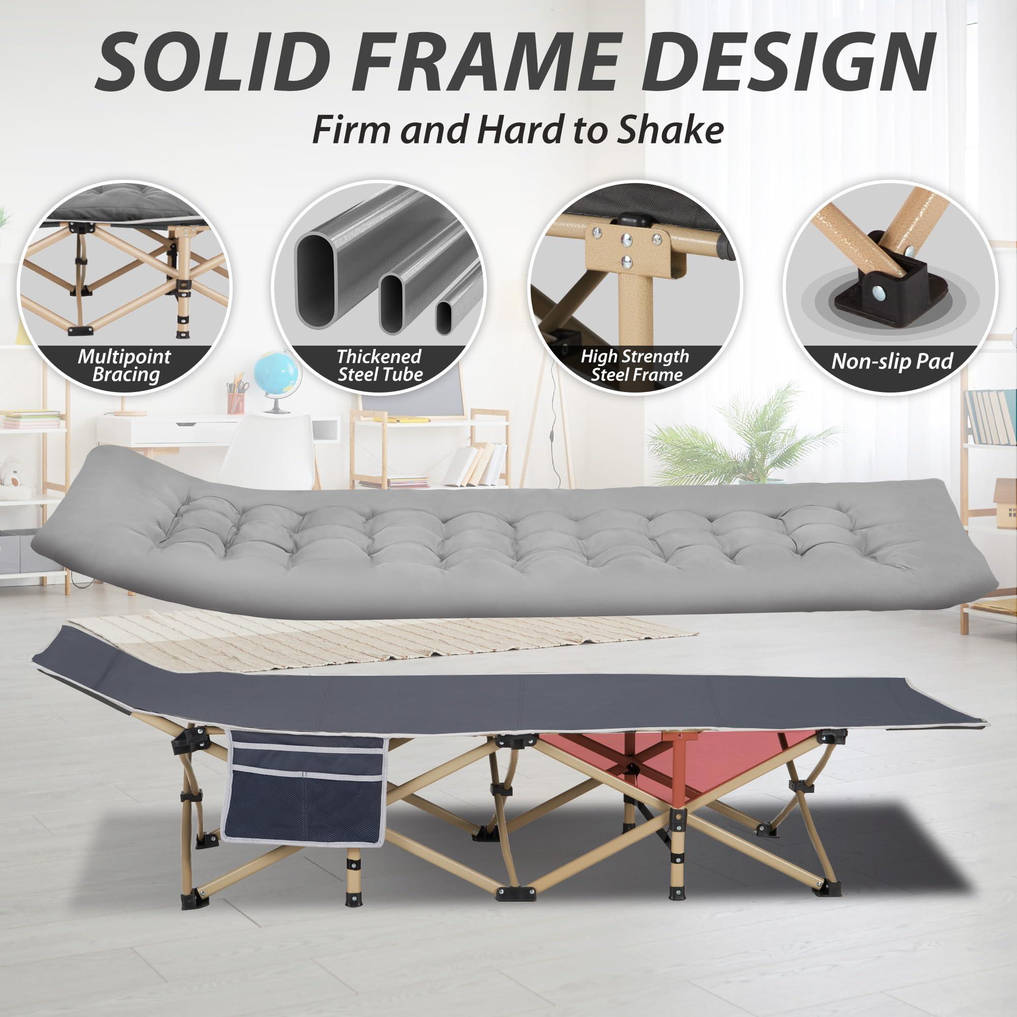 Candockway Folding Camping Cot for Sleeping, Portable Cots for Adults, Heavy Duty Cot Bed 550LBS(Max Load), Extra Wider Cots with Large Pocket for Outdoor, Office, Beach - Image 5