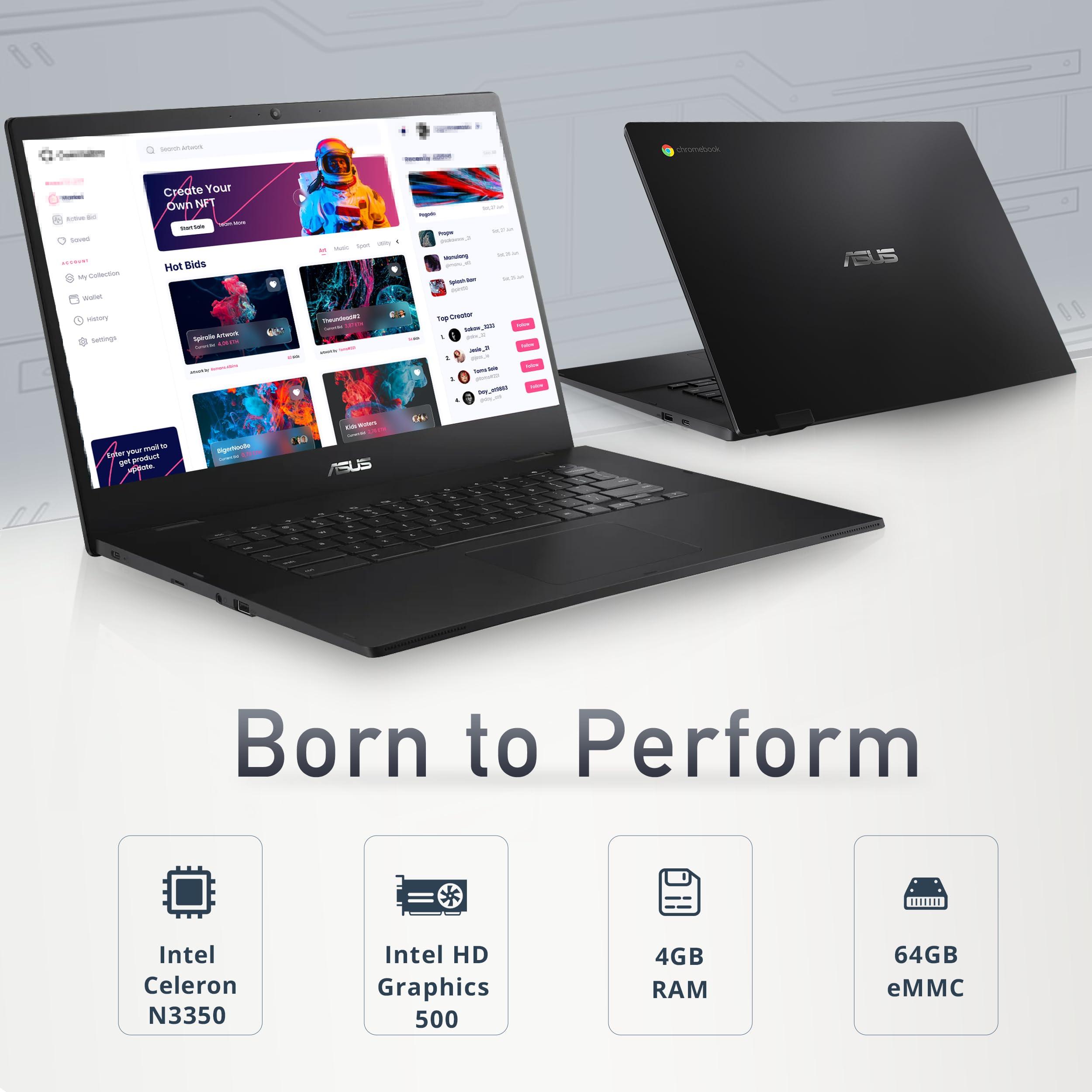 ASUS Chromebook CX1500 15.6" FHD Laptop, Intel Celeron N3350 Processor, 4GB RAM, 64GB eMMC, Intel HD Graphics, 720P HD Webcam, Wi-Fi, Bluetooth, Chrome OS, Black (Renewed) - Image 2
