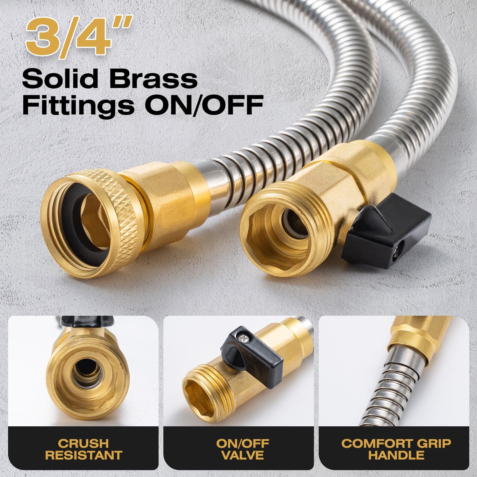 HODUP 60FT Metal Garden Hose Stainless Steel - Kink-Free Flexible Water Hose with Shut-Off Valve, Crush Resistant Brass Fittings, Ultra Lightweight & Rust Proof (Silver, 60FT Heavy Duty) - Image 2