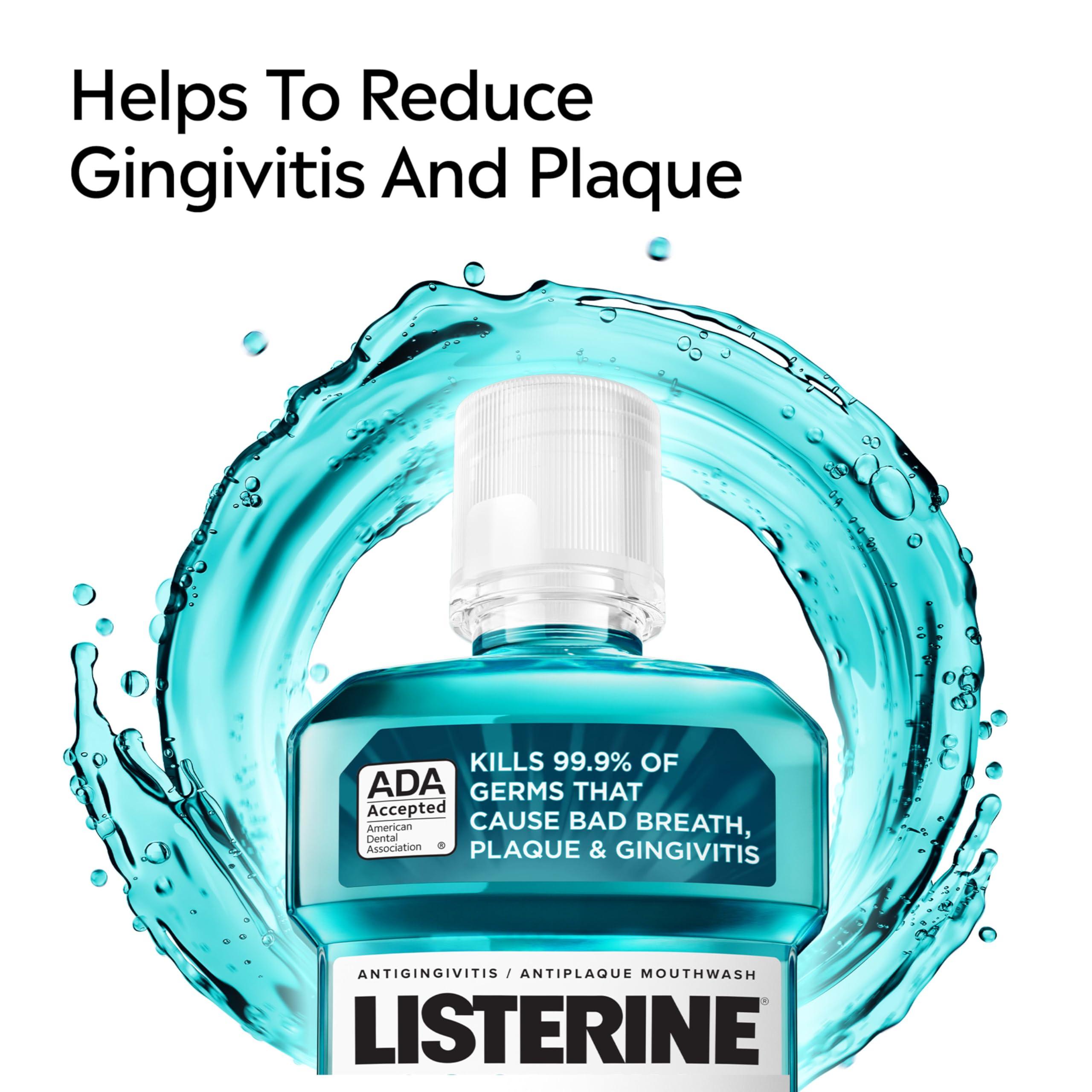 Listerine Cool Mint Antiseptic Mouthwash, Daily Oral Rinse Kills 99% of Germs That Cause Bad Breath, Plaque and Gingivitis for a Fresher, Cleaner Mouth, Cool Mint Flavor, 1.0 L - Image 2