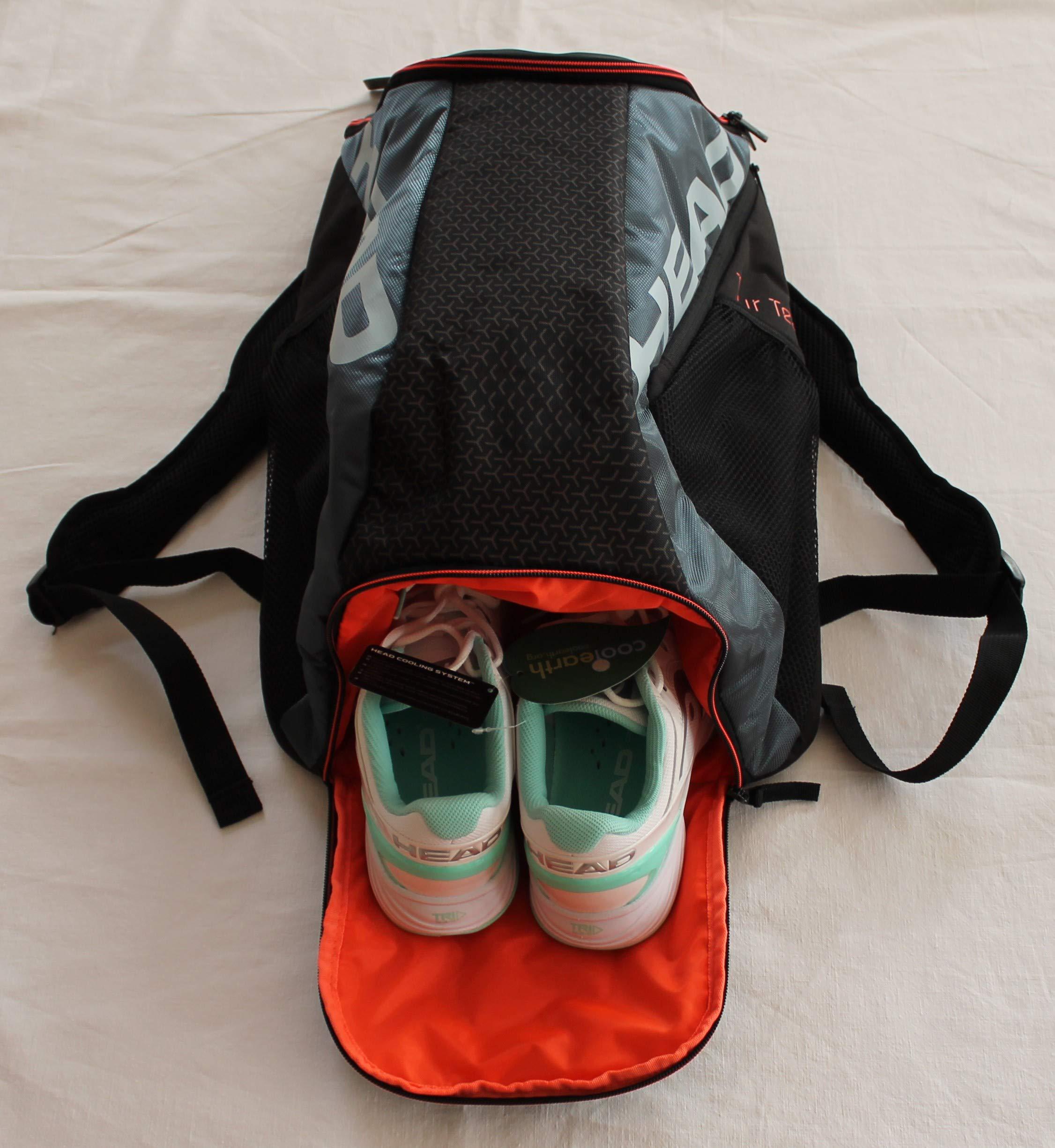 HEAD Tour Team Tennis Backpack 2 Racquet Carrying Bag w/Padded Shoulder Straps & Shoe Compartment - Black/Grey. - Image 4
