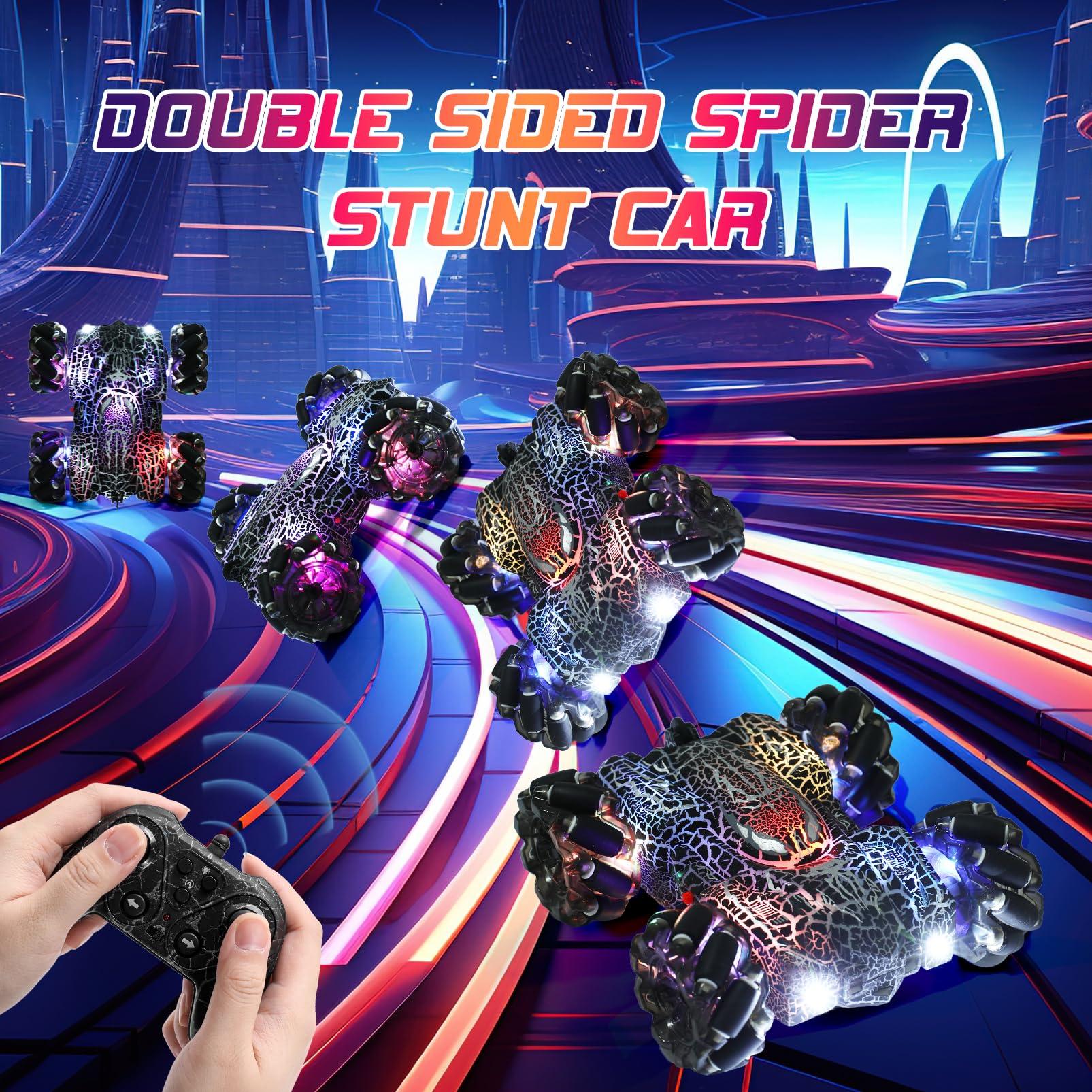 Hand Controlled Remote Control Car, 2.4Ghz Gesture Sensing RC Stunt Car with Wholebody Light & Headlight, Rechargeable 360° Rotating Double Sided RC Cars Black Spider Toys for Boys 4-6 5-7 8-12 - Image 5