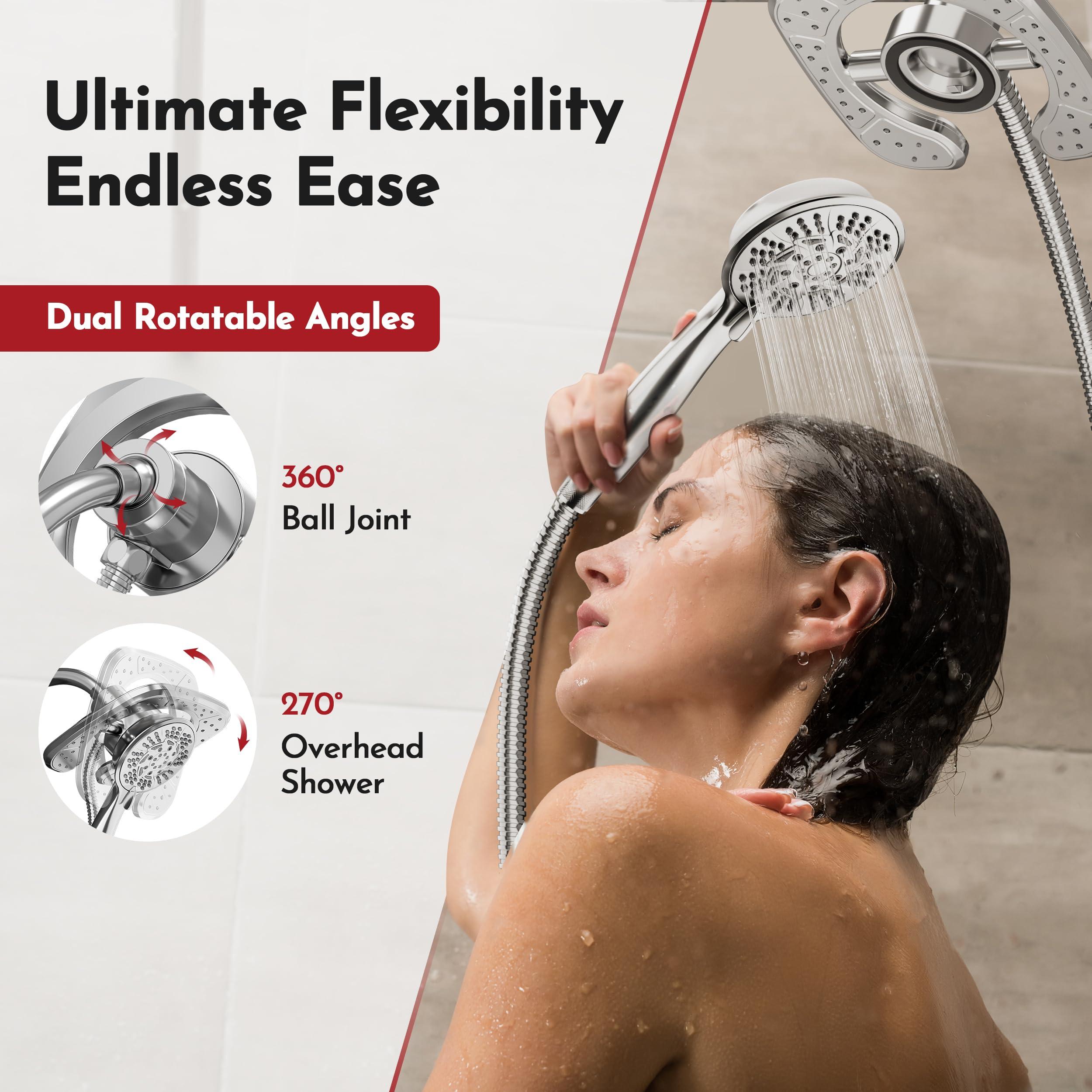 PRIMSOPH Shower Head Handheld Spray Combo 10 Mode Spray Settings Magnetic 2-in-1 High Pressure Dual Showerhead Auto-Switch Square Combination, Chrome - Image 4