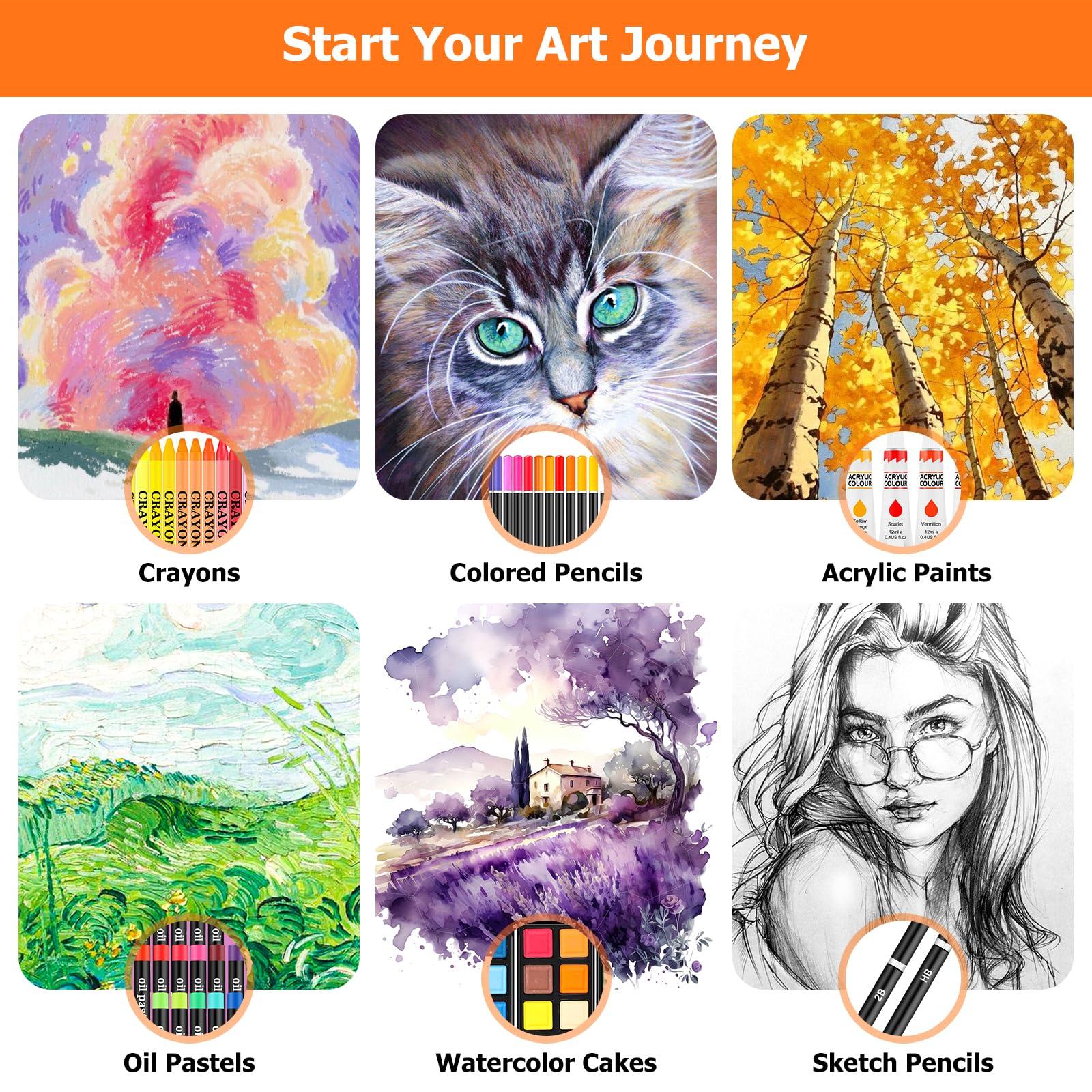 Soucolor Art Supplies, 192-Pack Deluxe Art Set Drawing Painting Supplies Kit with Acrylic Pad, Watercolor Pad, Sketch Book, Canvases, Acrylic Paint, Crayons, Pencils, Gifts for Artist Adults Teen Kids - Image 6