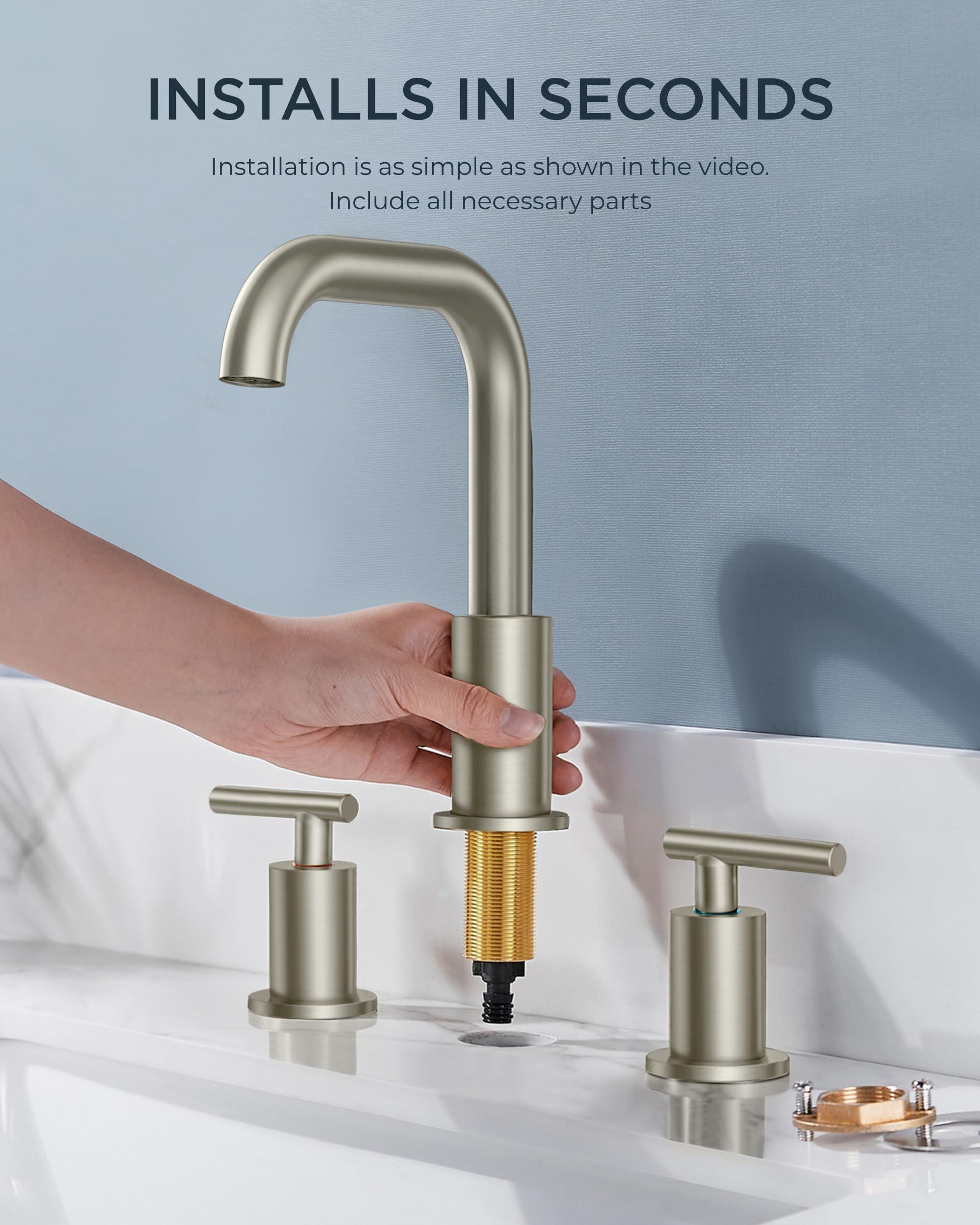 FORIOUS Brushed Nickel 8 Inch Widespread Bathroom Faucet for 3 Hole Sink, 2 Handles 360° Swivel Bathroom Sink Faucet with Pop Up Drain and Hoses, for Vanity Restroom RV Lavatory - Image 6