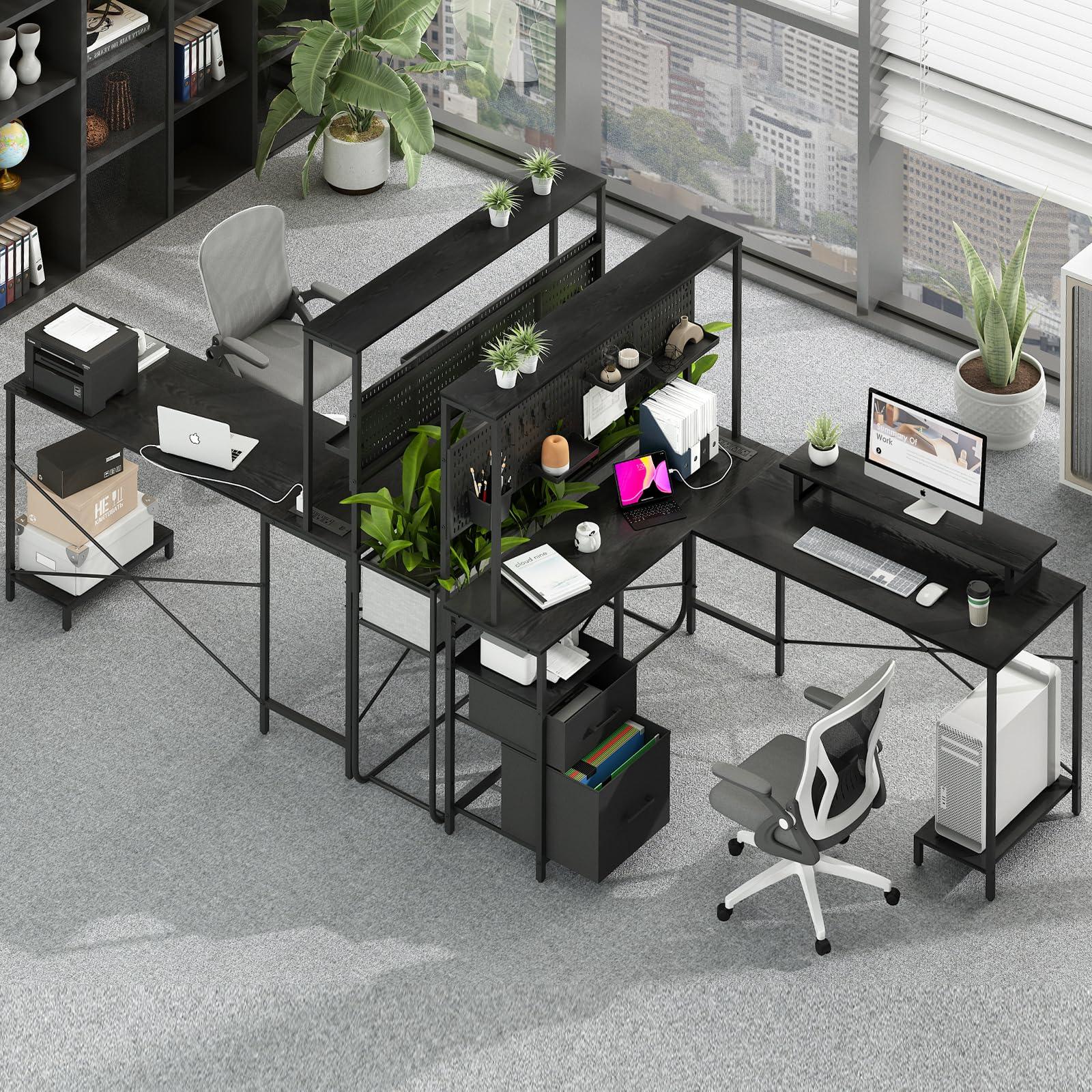 Yoobure L Shaped Desk with Pegboard, Reversible Computer Desk with Drawers & Storage Shelves, Gaming Desk with LED Lights & Power Outlets, Office Desk with Monitor Stand Corner Desk Home Office Desks - Image 9