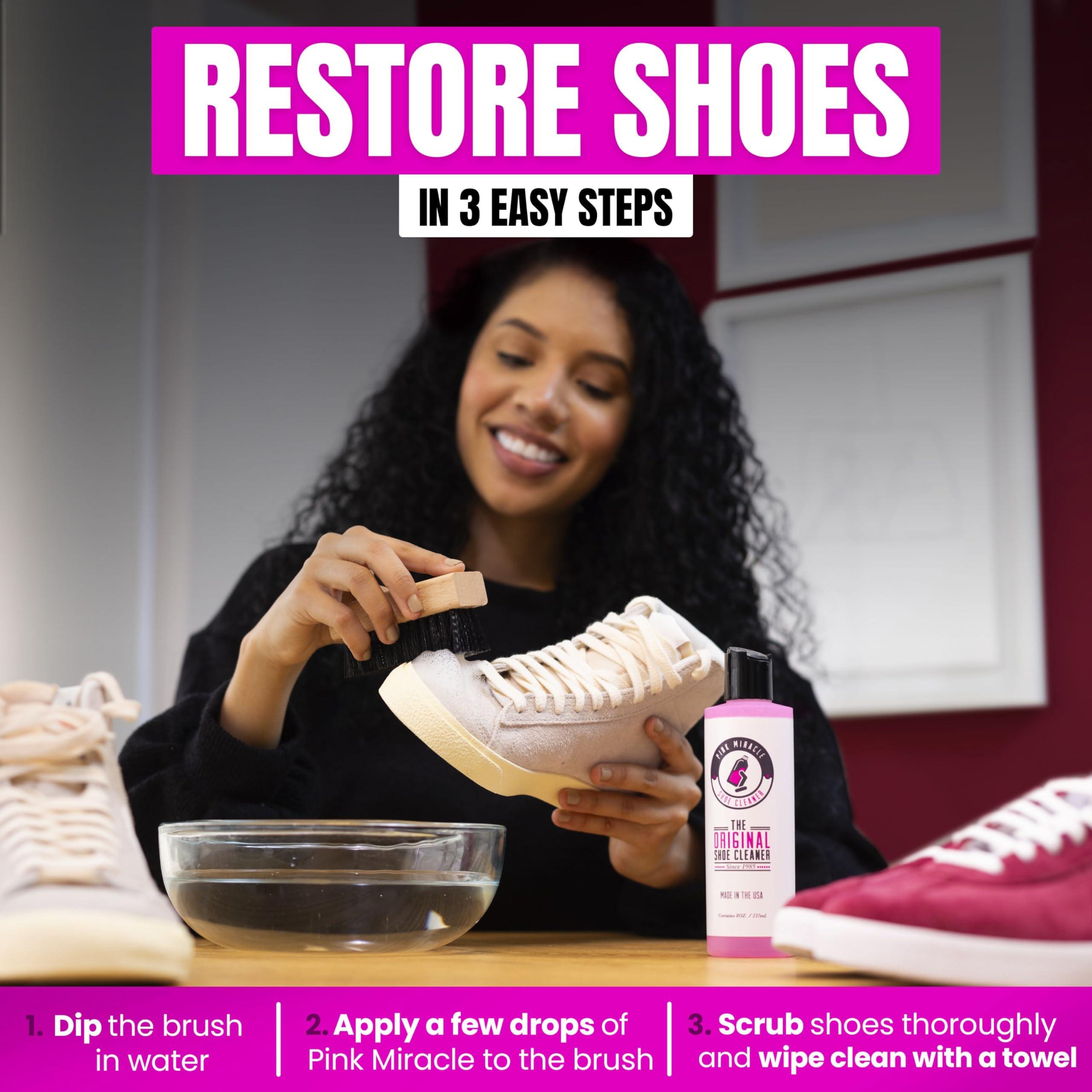 Pink Miracle Shoe Cleaner Kit with Bottle and Brush For Fabric Cleaner For Leather, Whites, Suede and Nubuck Sneakers - Image 5