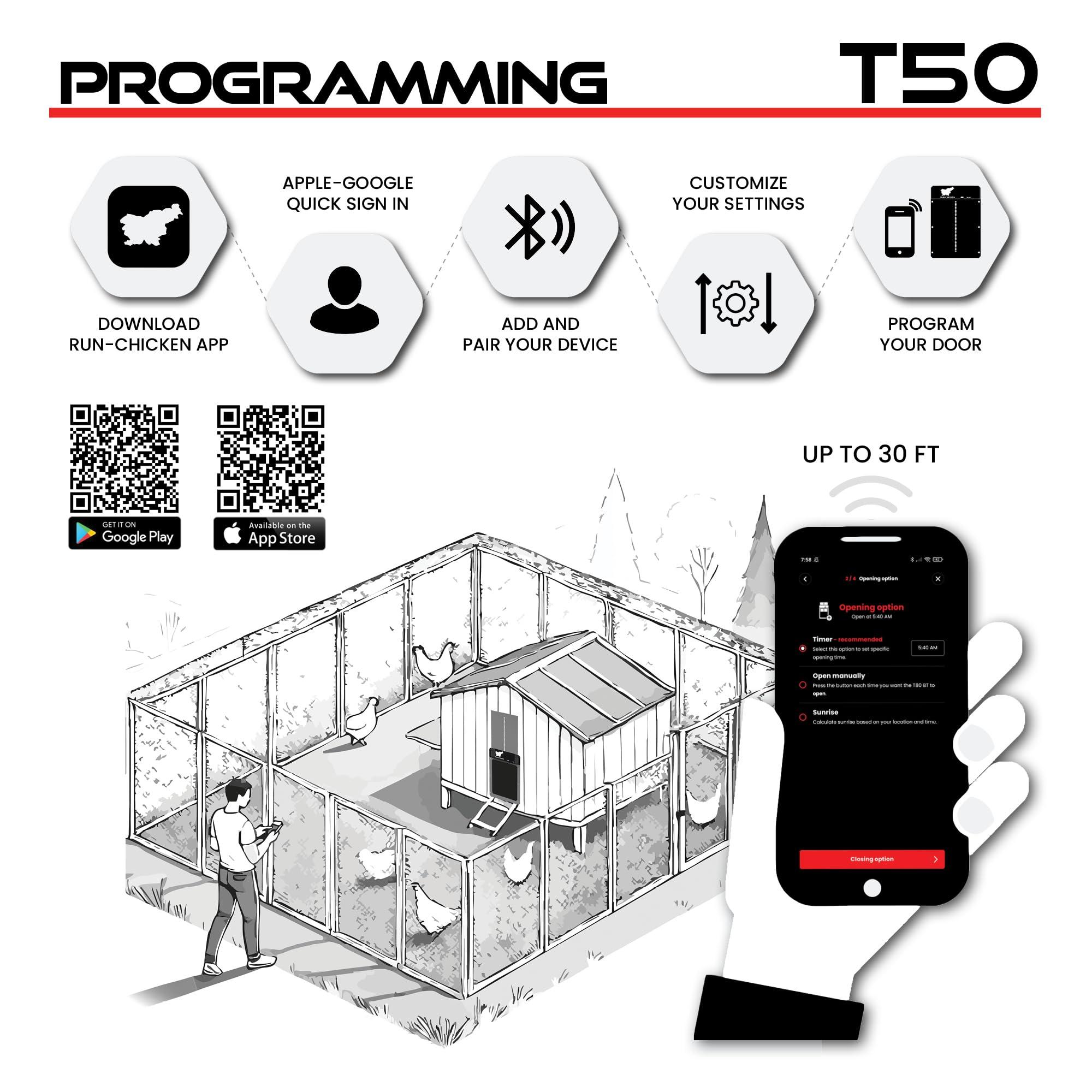 RUN-CHICKEN Door Automatic Chicken Coop Door Opener with Timer, Programmable Light Sensor, Battery Powered, Evening and Morning Delay, Aluminum , Model T50, (Gray) - Image 4
