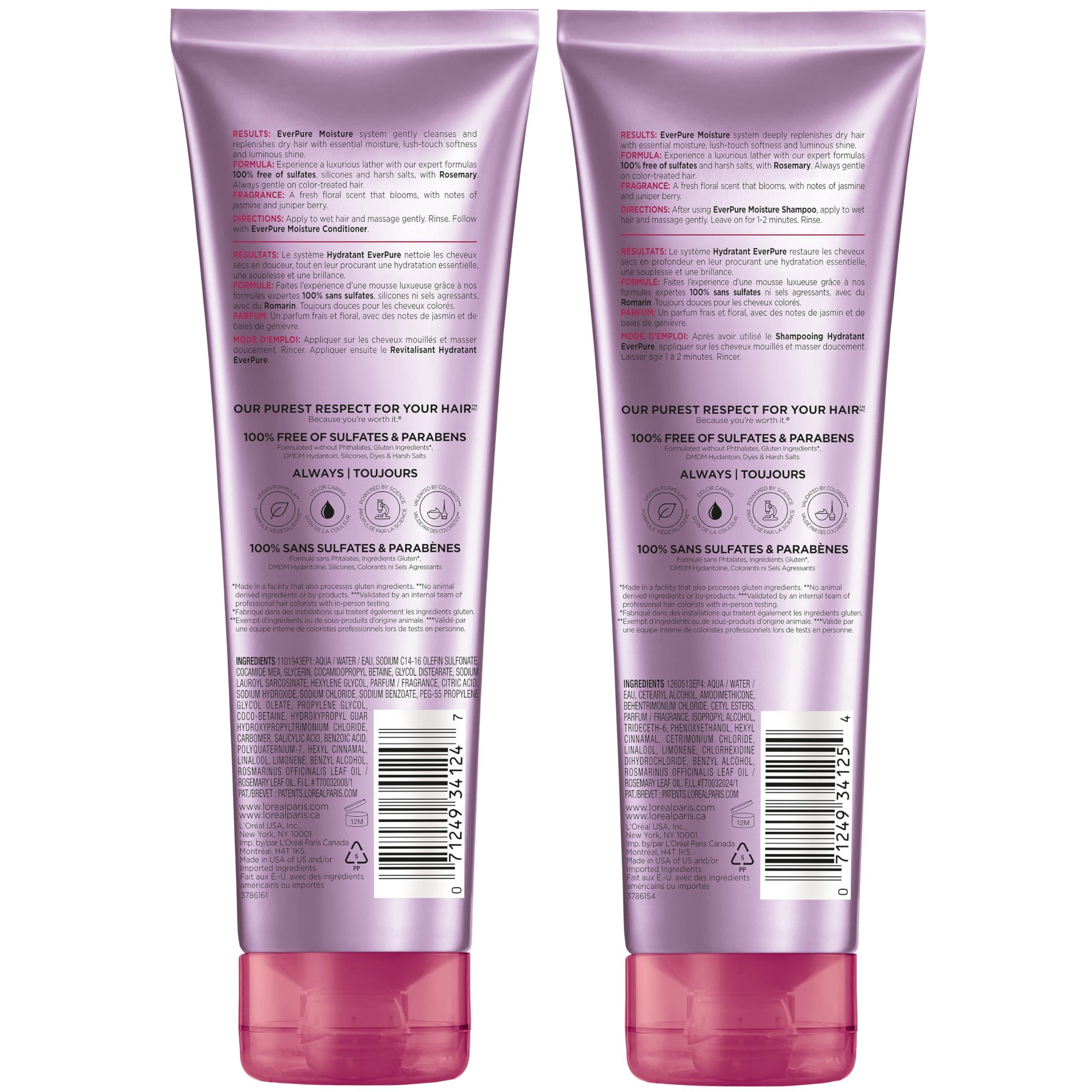 L'Oreal Paris Moisture Sulfate Free Shampoo and Conditioner Set, Hair Care for Color-Treated Hair with Rosemary Botanicals, EverPure, 1 Kit - Image 10