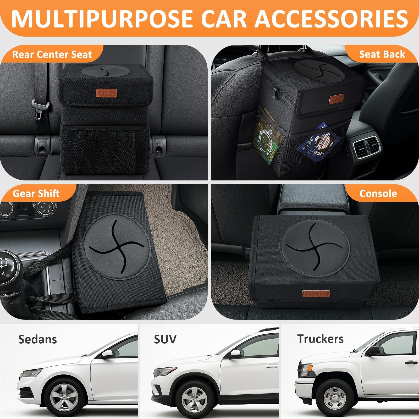 Vankor Car Trash Can Bin with Lid Hanging for Back Seat, Car Accessories for Women Men Leak Proof Automotive Garbage Cans Leakproof Vehicle Trash Can for Truck SUV Black - Image 5