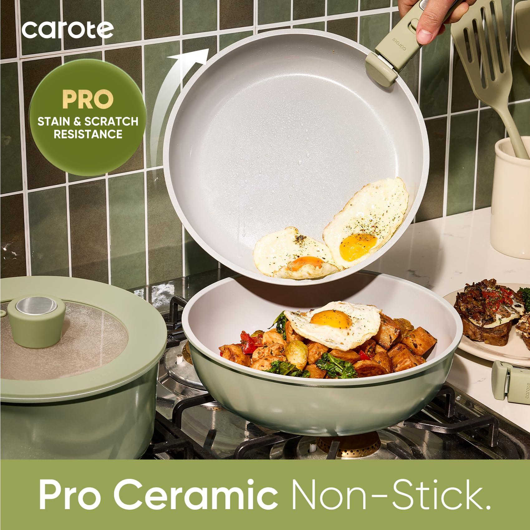 CAROTE 25pcs Ceramic Cookware Set Nonstick, Pots and Pans Set Non stick, Non Toxic Cookware, Dishwasher/Oven Safe, RV/Camping Cookware Set, Pan and Pot with Kitchen Utensils, Green - Image 4