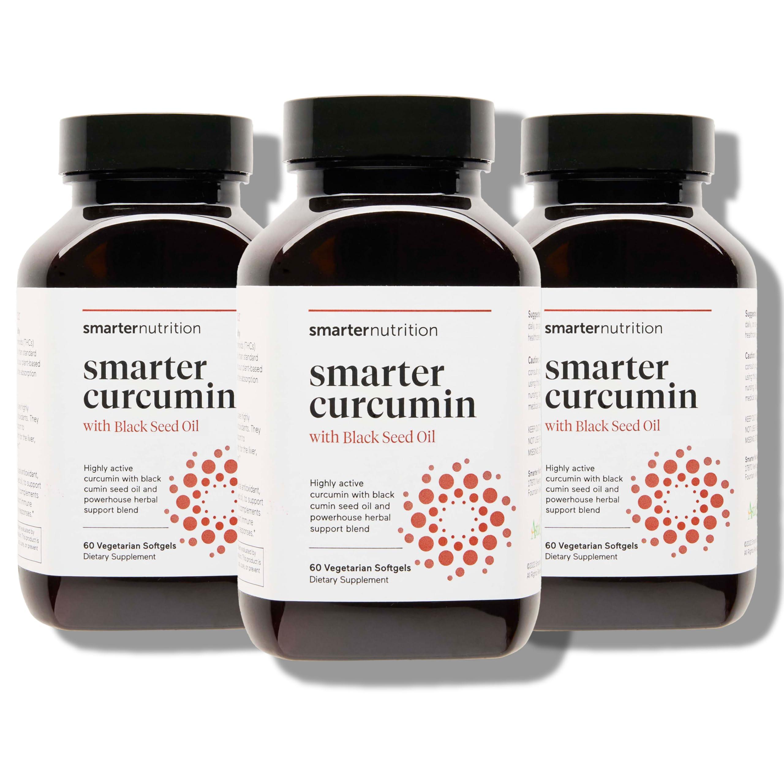 Smarter Nutrition Curcumin Softgels - Vegan High Absorption 400 mg Curcumin Supplement Standardized to 95% Tetrahydrocurcuminoids + Organic Black Seed Oil & Ginger for Joint & Immune Health - 180 Ct