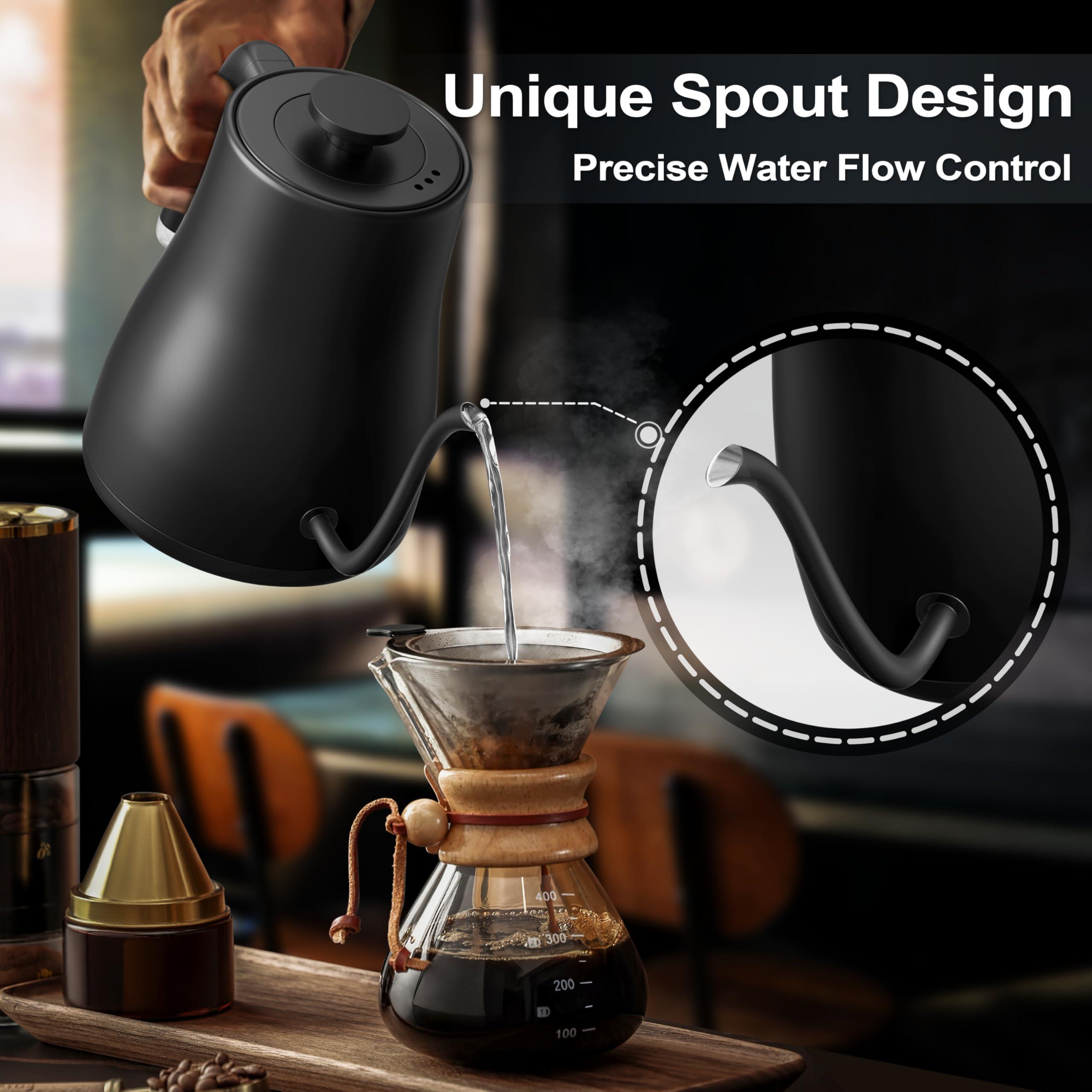 Stariver Gooseneck Electric Kettle with 5 Temperature Control Presets, Pour Over Coffee Kettle ±2℉ Temp Control, 1.2L Gooseneck Kettle, for Tea& Coffee, Stainless Steel Interior, 1000W, Black - Image 6