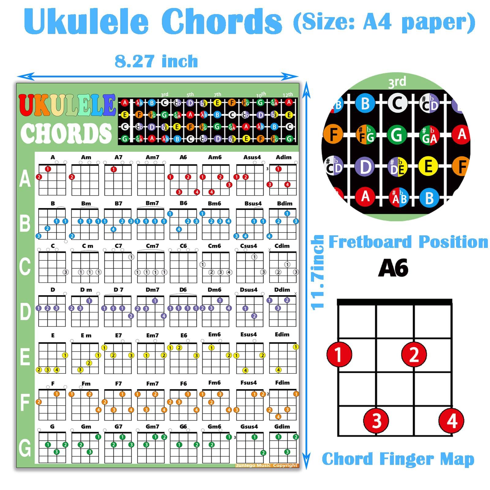 JUNLEGO Ukulele Beginner's Kit: Chord Chart, Fretboard Stickers, Picks - Black and White Vinyl, Ukulele Accessory - Image 2