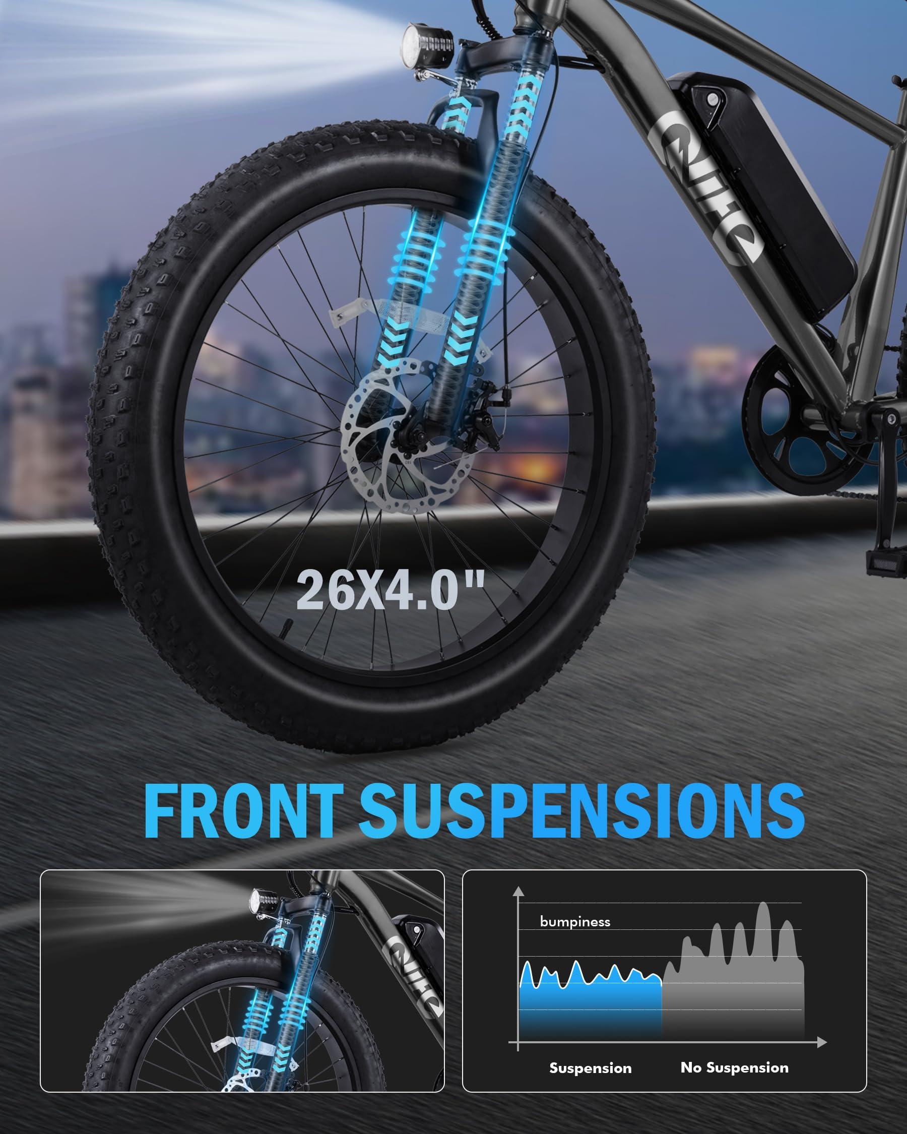Qlife Racer Plus Adult Electric Bicycle, Peak 1000W Motor Electric Bike for Adults, Up to 28MPH 65Miles, 26x4.0 Fat Tire Electric Mountain Bike with 48V 13AH Battery, 7 Speed Front Suspension E Bike - Image 6