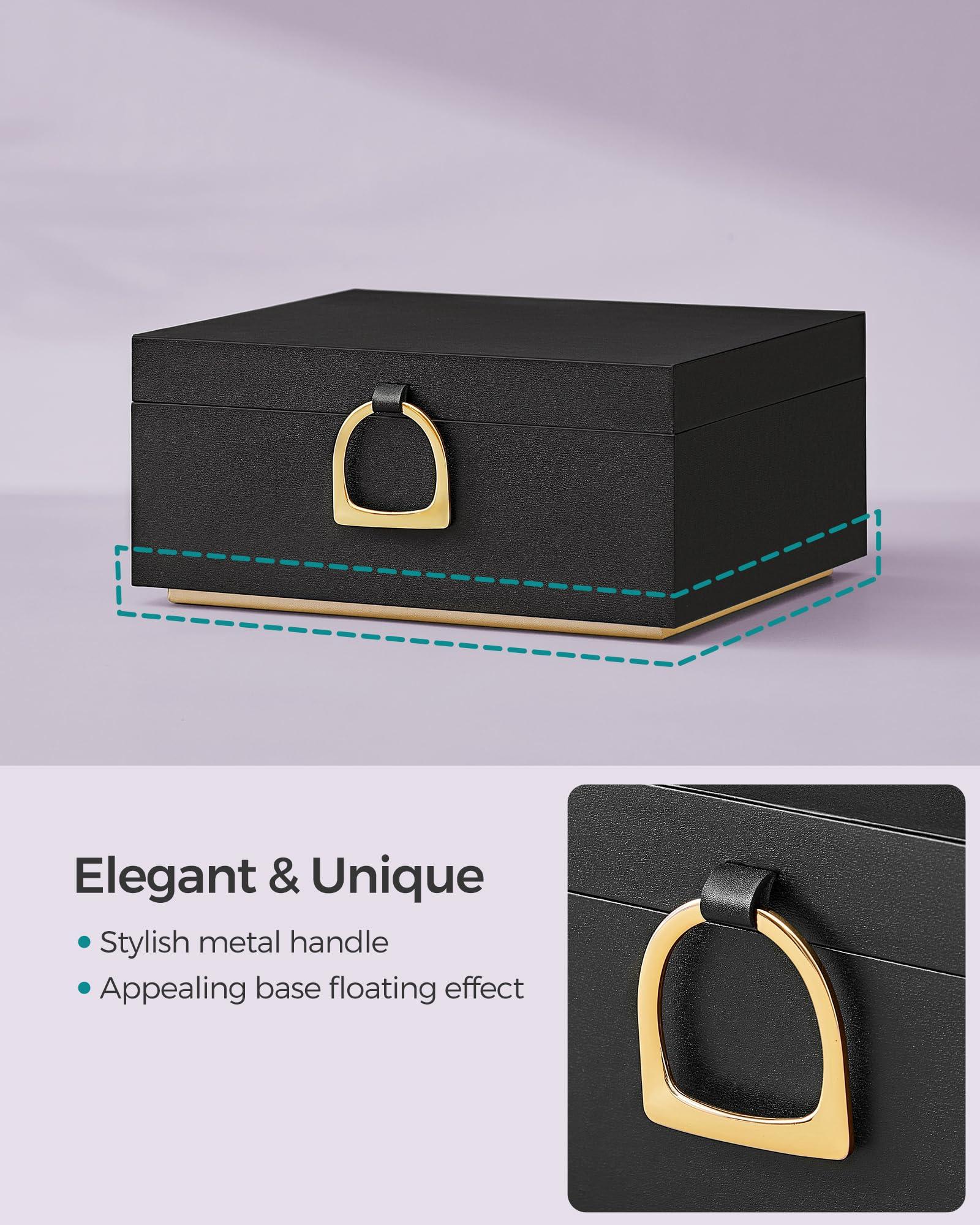 SONGMICS 2-Layer Jewelry Box, Jewelry Organizer with Handle, Removable Jewelry Tray, Jewelry Storage, Floating Effect, 8.1 x 9.4 x 4.3 Inches, Gift Idea, Black UJBC165B01 - Image 4