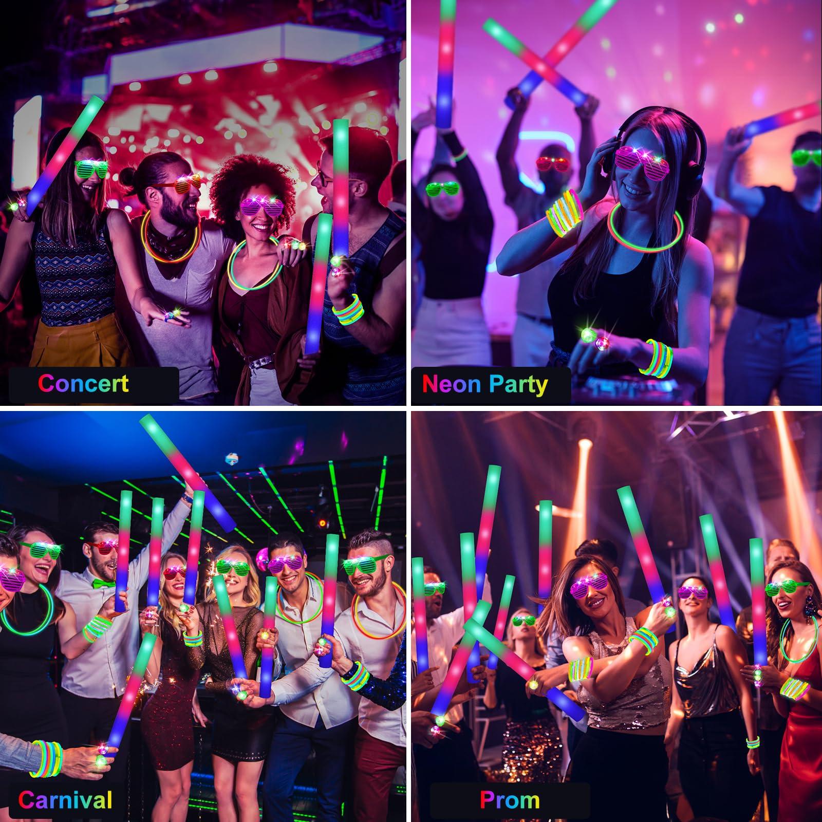 OLUPP 150 PCS Glow in the Dark Party Supplies, 16 Foam Sticks, 16 LED Glasses, 100 Glow Sticks and 18 Finger Lights for Neon Party, Wedding, Birthday, Concert, New Year, Carnivals, Raves - Image 3