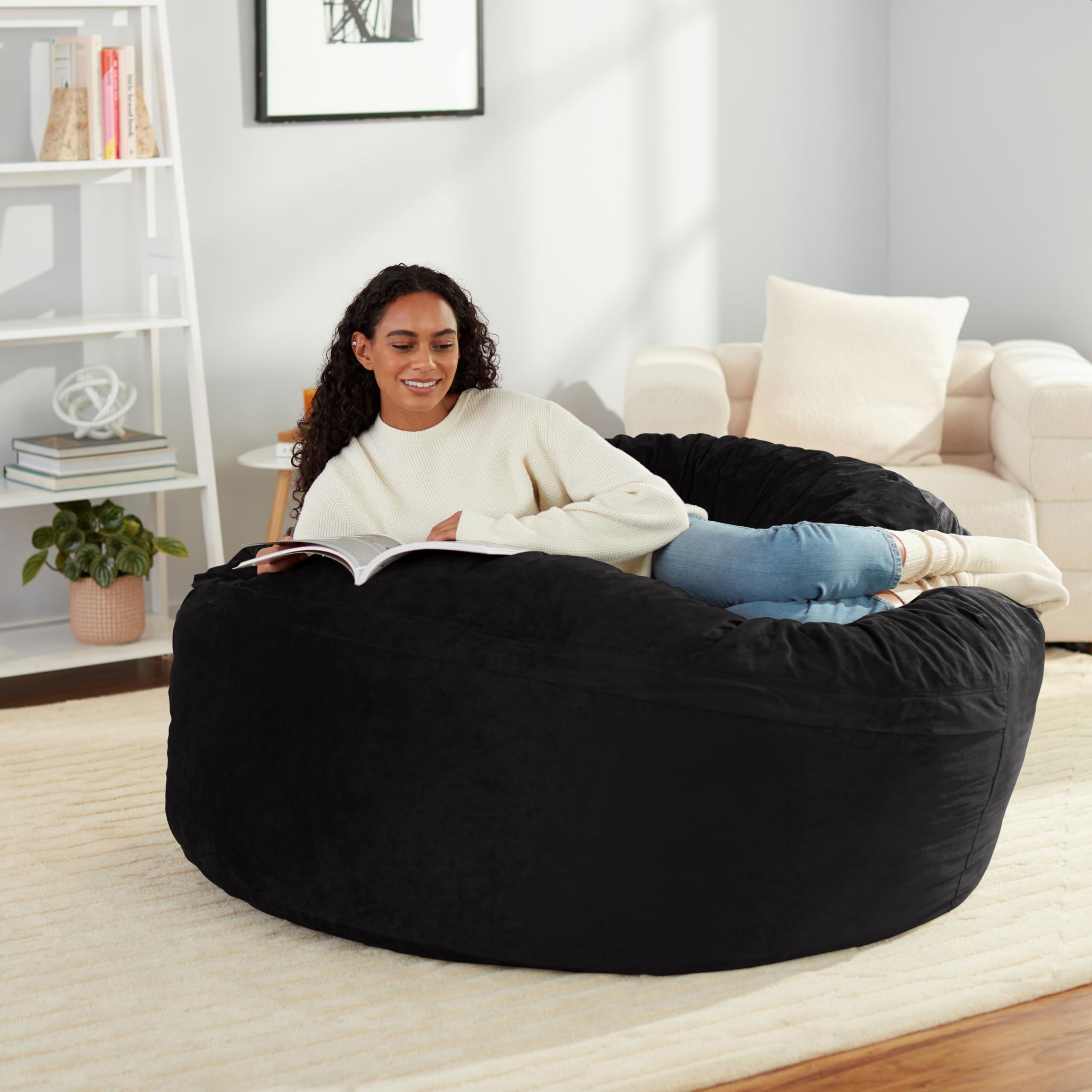 Amazon Basics Large Bean Bag Chairs for Adults, 5 ft Black Memory Foam Filled with Solid Microfiber Cover - Image 2