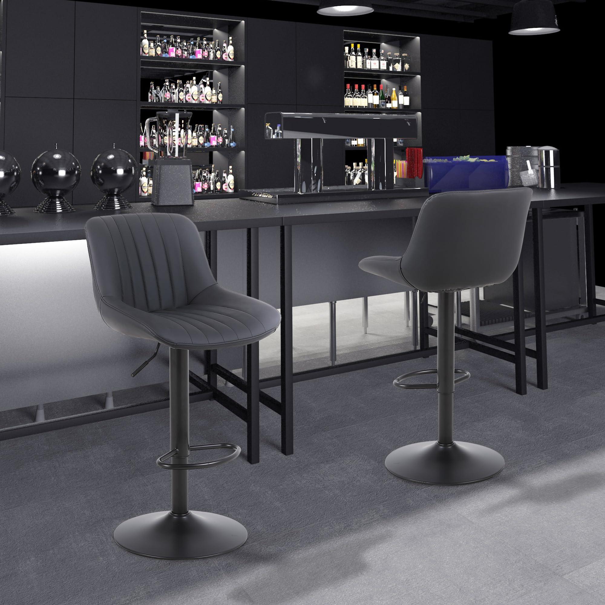 Youhauchair Bar Stools Set of 3, Swivel Counter Height Barstools with Back, Adjustable PU Leather Bar Chairs, Modern Armless Kitchen Island Stool, Black - Image 2