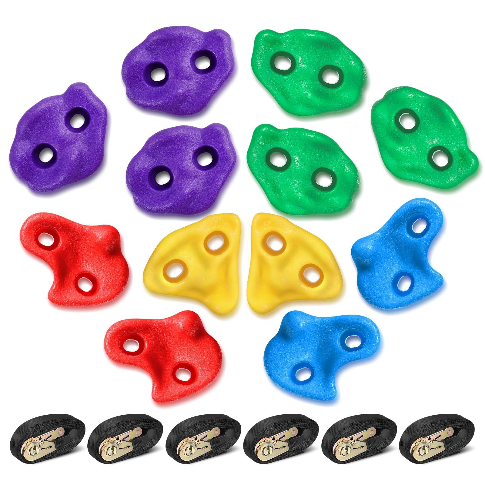 TOPNEW 12 Ninja Tree Climbing Holds for Kids Climber, Adult Climbing Rocks with 6 Ratchet Straps for Outdoor Ninja Warrior Obstacle Course Training - Image 8