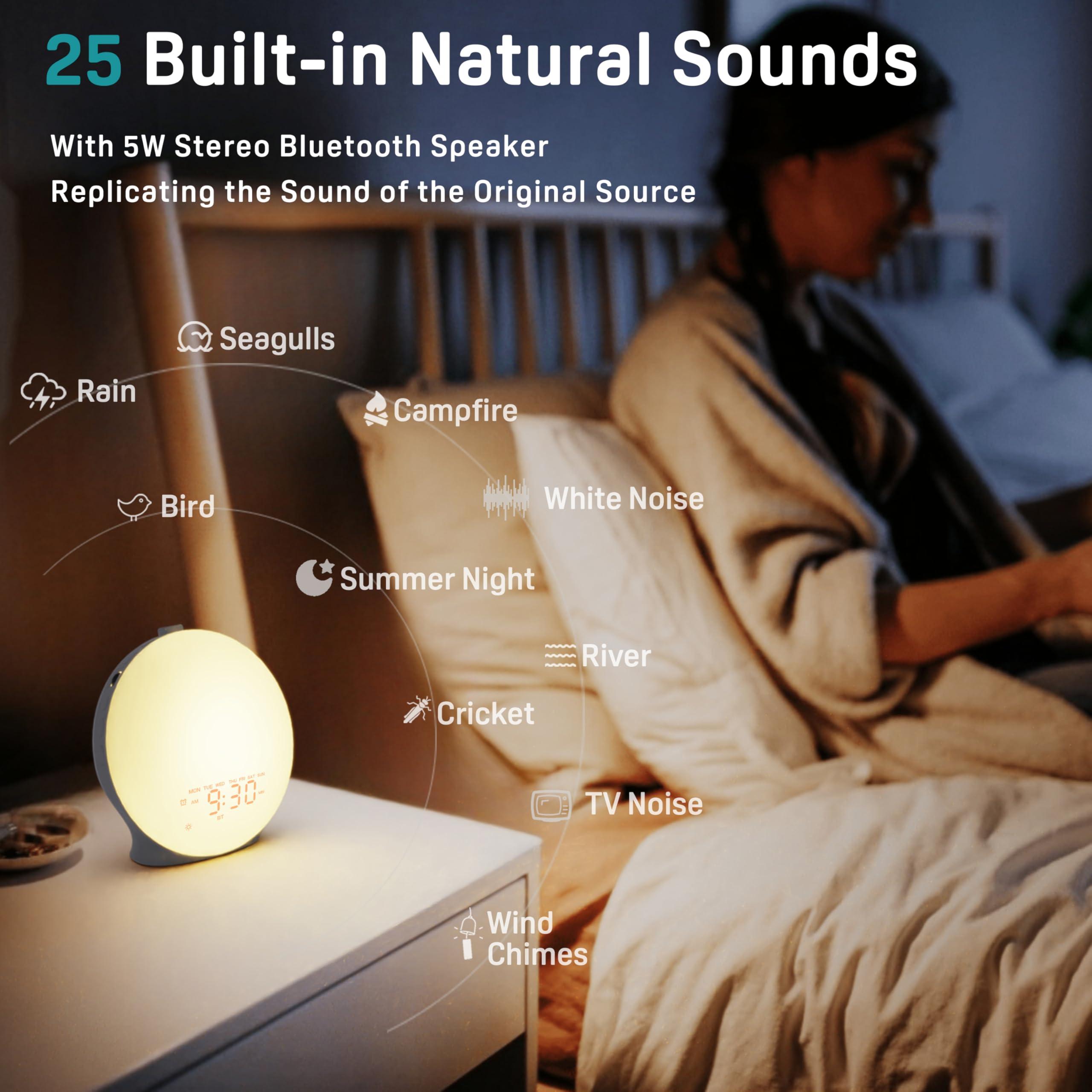 JALL Sunrise Alarm Clock White Noise Sound Machine with 22 Soothing Sounds, 17 NightLights, Bluetooth Speaker, Wake Up Light Alarm Clock for Bedrooms, Heavy Sleepers, Ideal Gift for Baby, Kids Seniors - Image 2