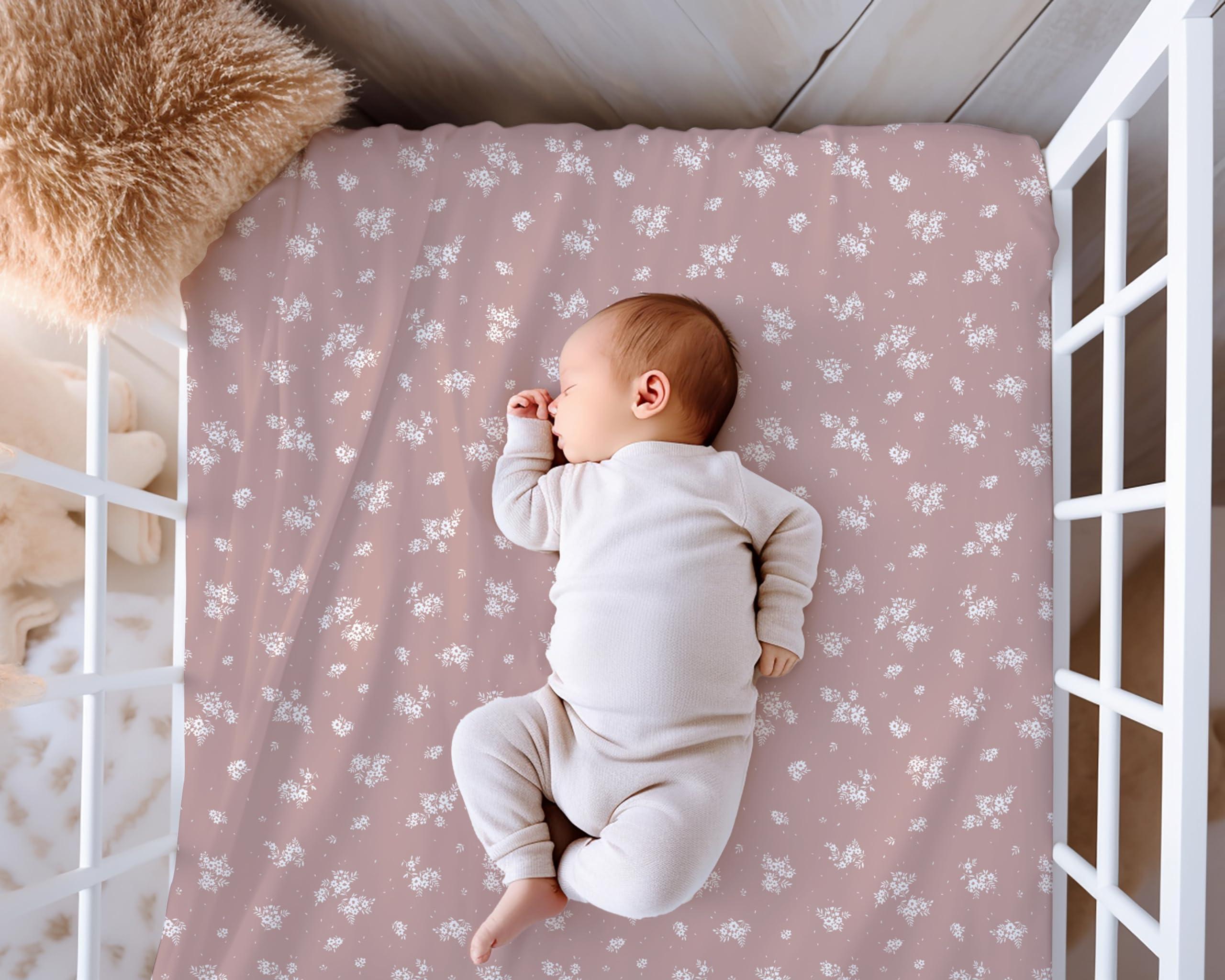 Crib Sheets Neutral - Fitted Baby Crib Sheets Bed for Girl Boy - 2 Pack Standard & Toddler Mattress (Antique Rose) - Buttery Soft Organic Cotton Blend - Image 2