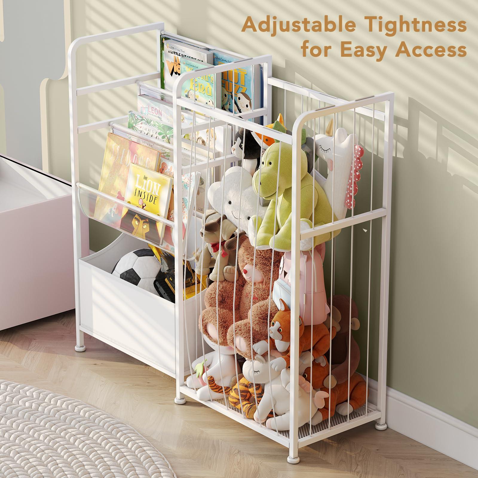 BBLIKE Kids Bookshelf and Stuffed Animal Storage - Multi-Function Nursery Book Shelves with Leather Toy Box and PVC Book Display, Toy Organizer for Playroom, Bedroom, Nursery, White - Image 7