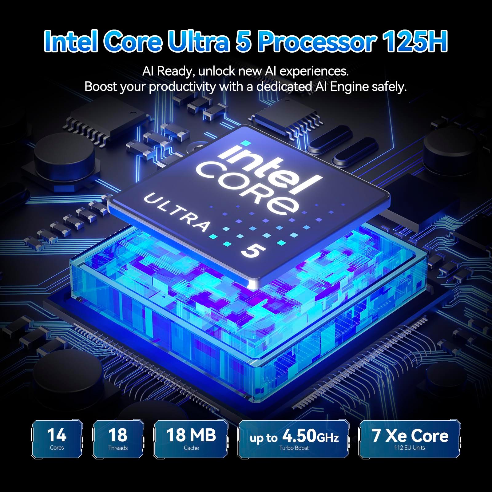 ASUS NUC 14 Pro AI Mini Computer, NUC14RVHU5 Intel Core Ultra5-125H Processor(14C/18T,Up to 4.5GHz) Intel Arc GPU Graphics,DDR5 5600 32GB RAM&512GB NVMe SSD Support 8K/WiFi6E/BT5.3/2.5G LAN/Win11Pro - Image 2