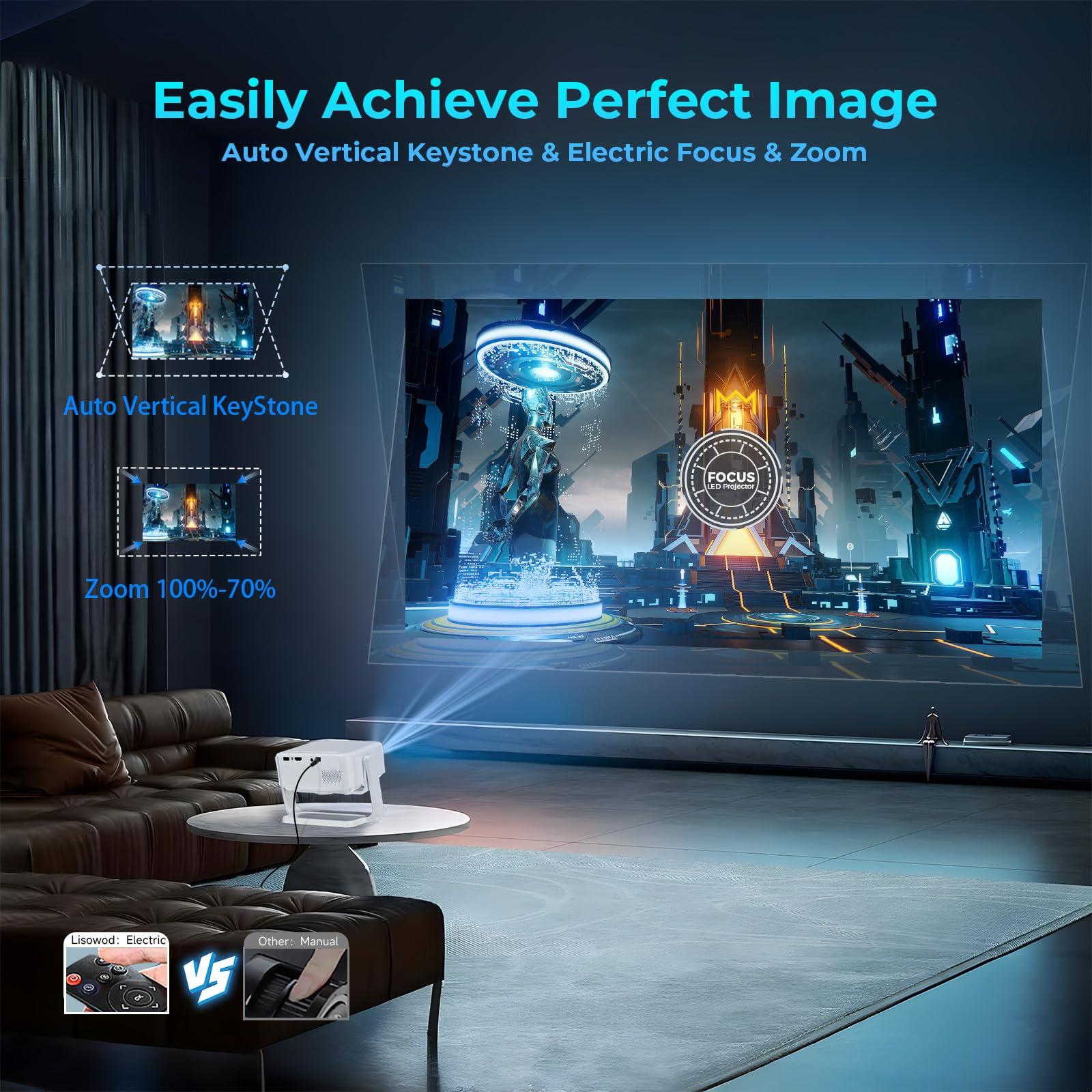 Projector with WiFi and Bluetooth,Mini-Projector: [550 ANSI & 360°Adjustable-Stand & Electric Focus & Auto Keystone], Lisowod L02 2025 Upgrade Portable 1080P Outdoor Movie Projector for Phone/TV Stick - Image 4