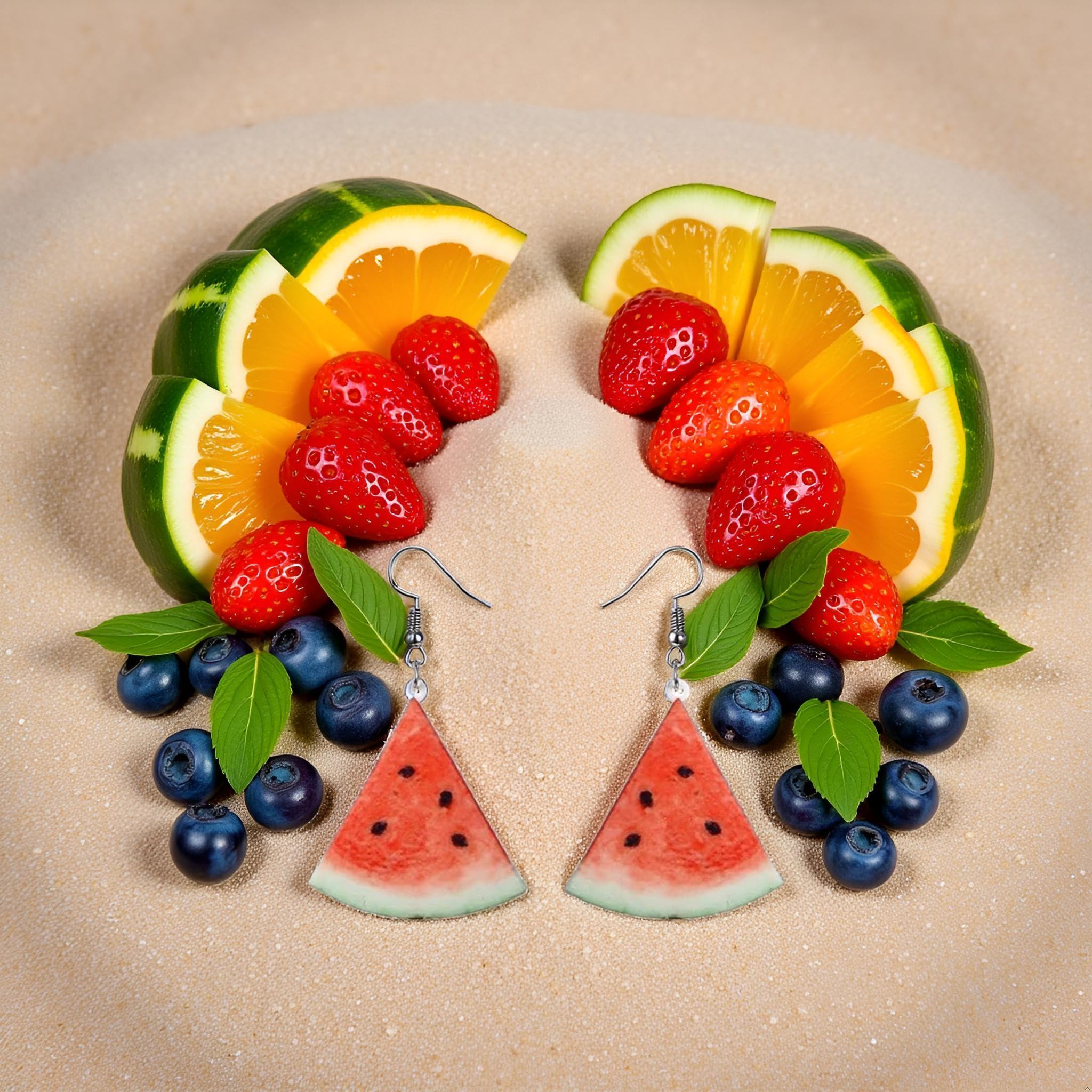 A Pair of Red Watermelons Fashion Creative Acrylic Fruit Earrings Trendy Realistic Food Dangle Earring Women Fun Coconut Watermelon Multicolor for Women Gift Jewelry,Clothing, Shoes and Jewelry - Image 4