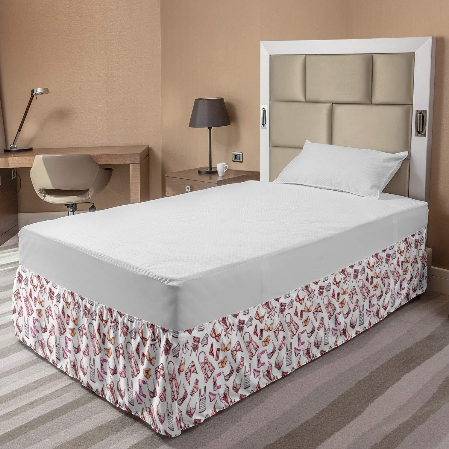 Lunarable Fashion Bed Skirt, Hand Drawn Style Underwear Pattern with Different Lingerie Pieces Feminine Glamor, Elastic Bedskirt Dust Ruffle Wrap Around for Bedding Decor, Full, Multicolor - Image 2