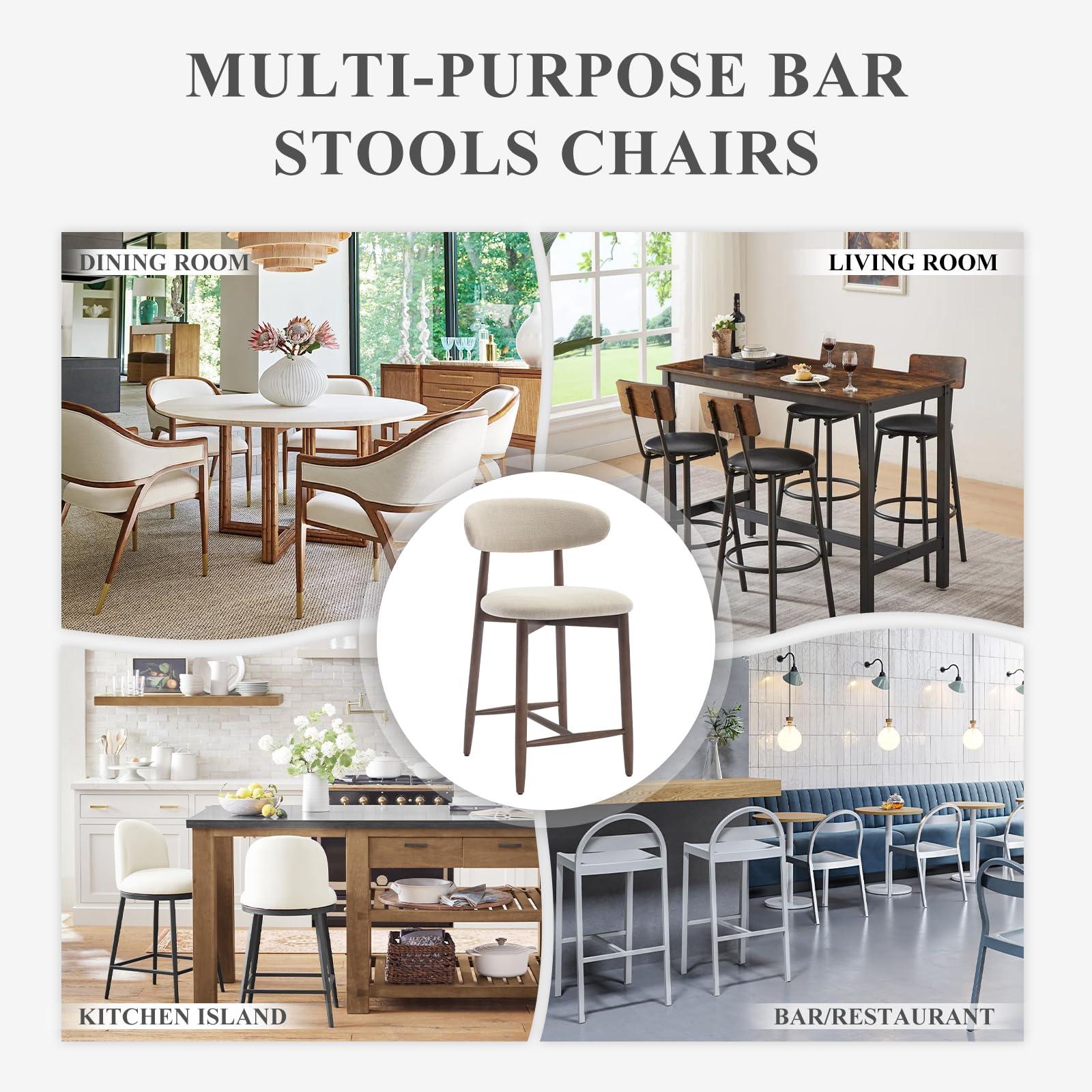 COLAMY Bar Stools with Back, Counter Height Bar Stools, Upholstered Counter Stools with Wood Legs for Kitchen Island Dining Room Bar, Beige - Image 7