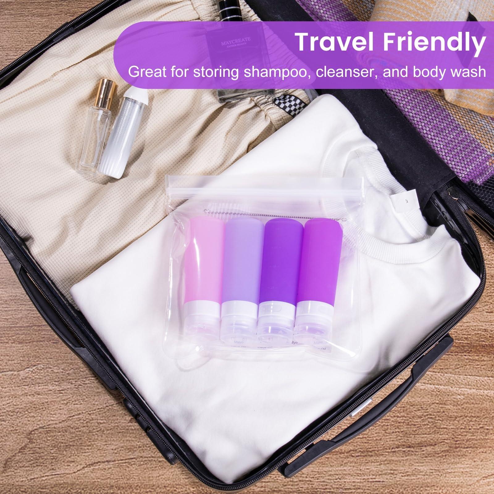MICEBAY Condiment Squeeze Bottles for Sauces, 3-oz Mini Silicone Salad Dressing Container to Go with Snack Storage Bag, Leakproof Sauce Bottles for Lunch Box, 4 Pack, Purple - Image 8