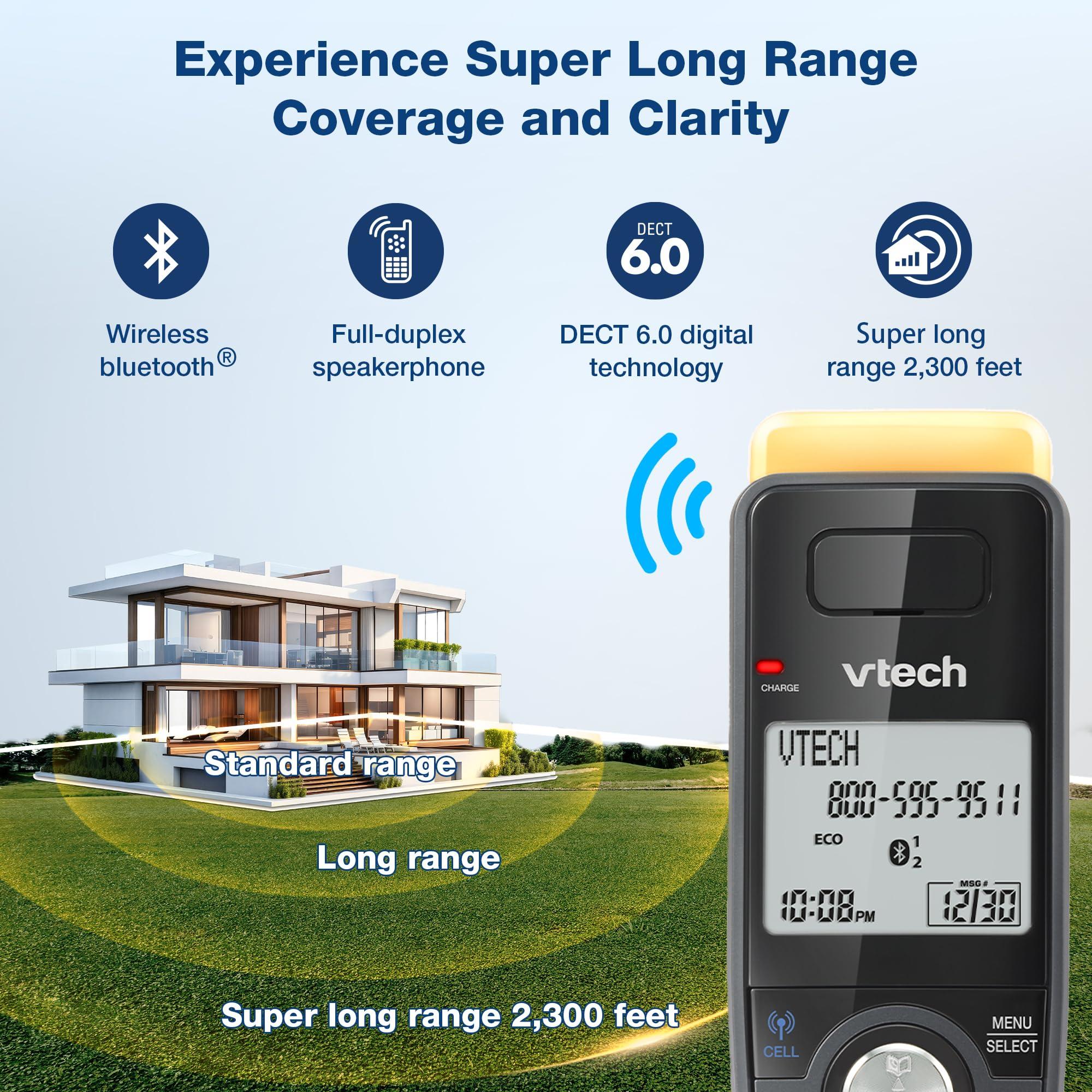 VTech IS8128-51 Super Long Range 5-Handset DECT 6.0 Cordless Phone for Home with Answering Machine, 2300 ft Range, Call Blocking, Bluetooth Connect to Cell, Intercom - Image 2