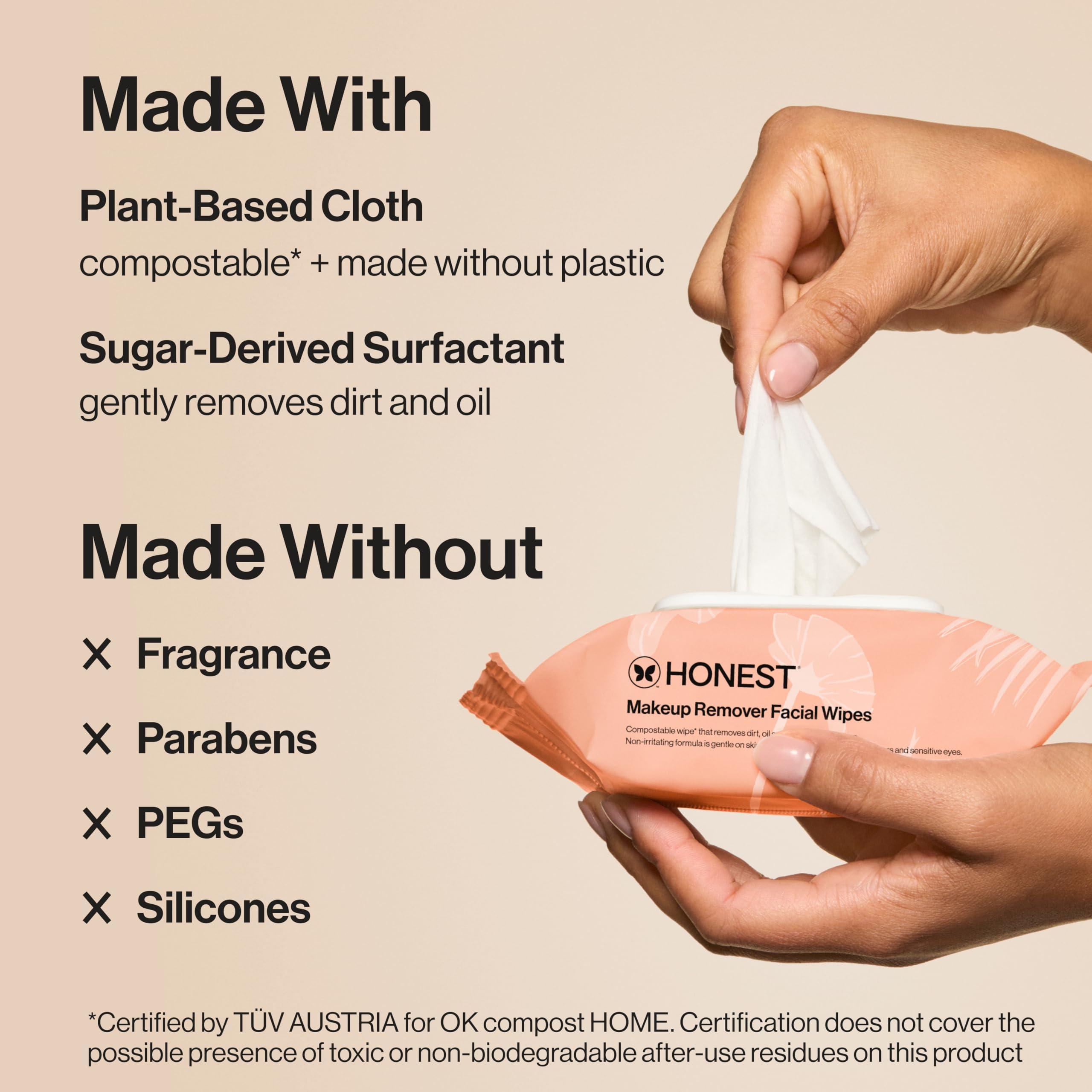 Honest Beauty Fragrance Free Cleansing Makeup Remover Facial Wipes | Plant Based, Hypoallergenic, Gentle for Sensitive Skin | 30 Count - Image 3
