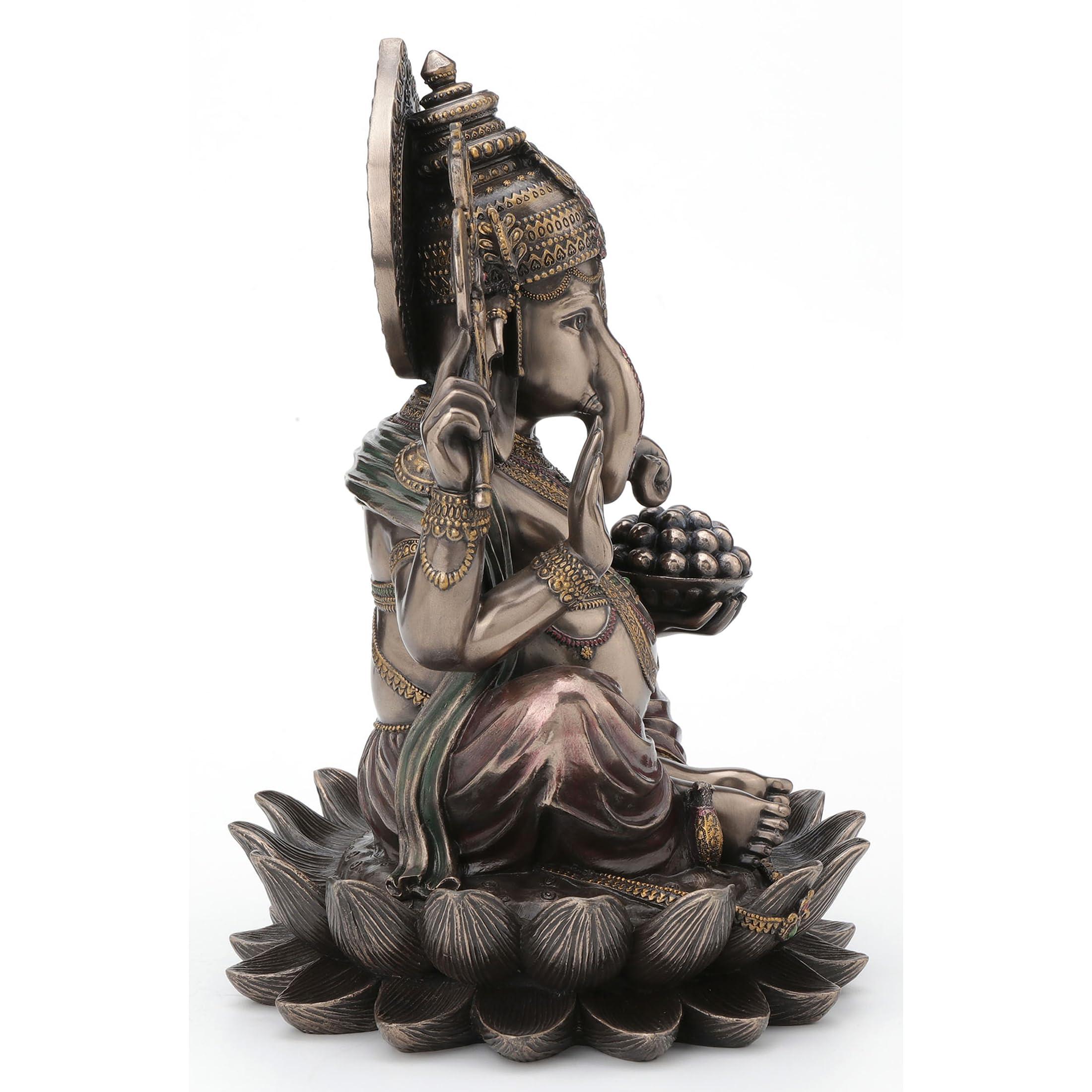 Veronese Design 9 7/8 Inch Lord Ganesha Sitting on Lotus Hindu God Antique Bronze Finish Resin Statue - Image 5