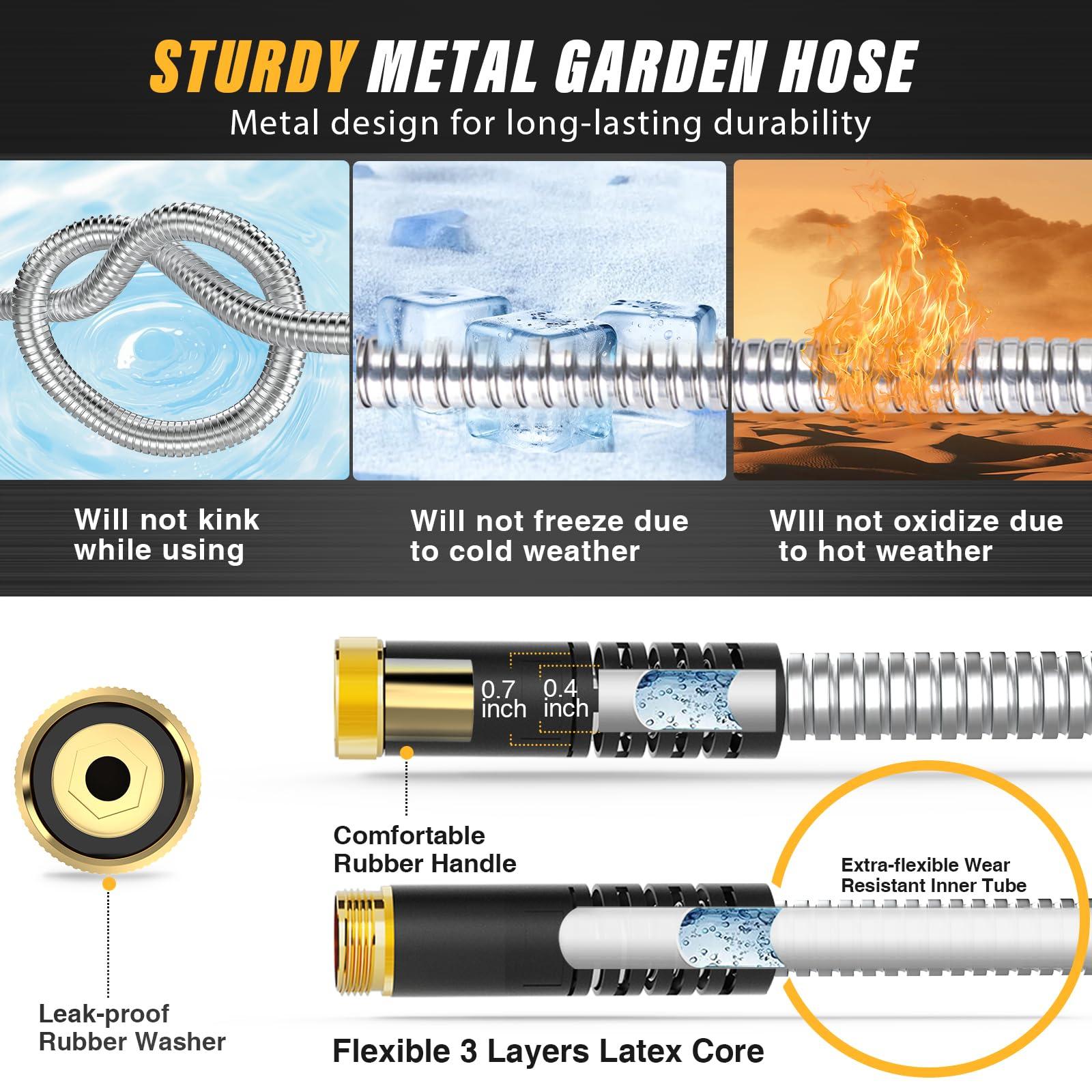 Lefree Garden Hose 100ft, Metal Garden Hose, Flexible Water Hose with 10-Function Nozzle, Stainless Steel Heavy Duty Hose, Crush Resistant, Leak Proof, No Kinks Garden Hoses for Yard, Outdoors, Rv - Image 4