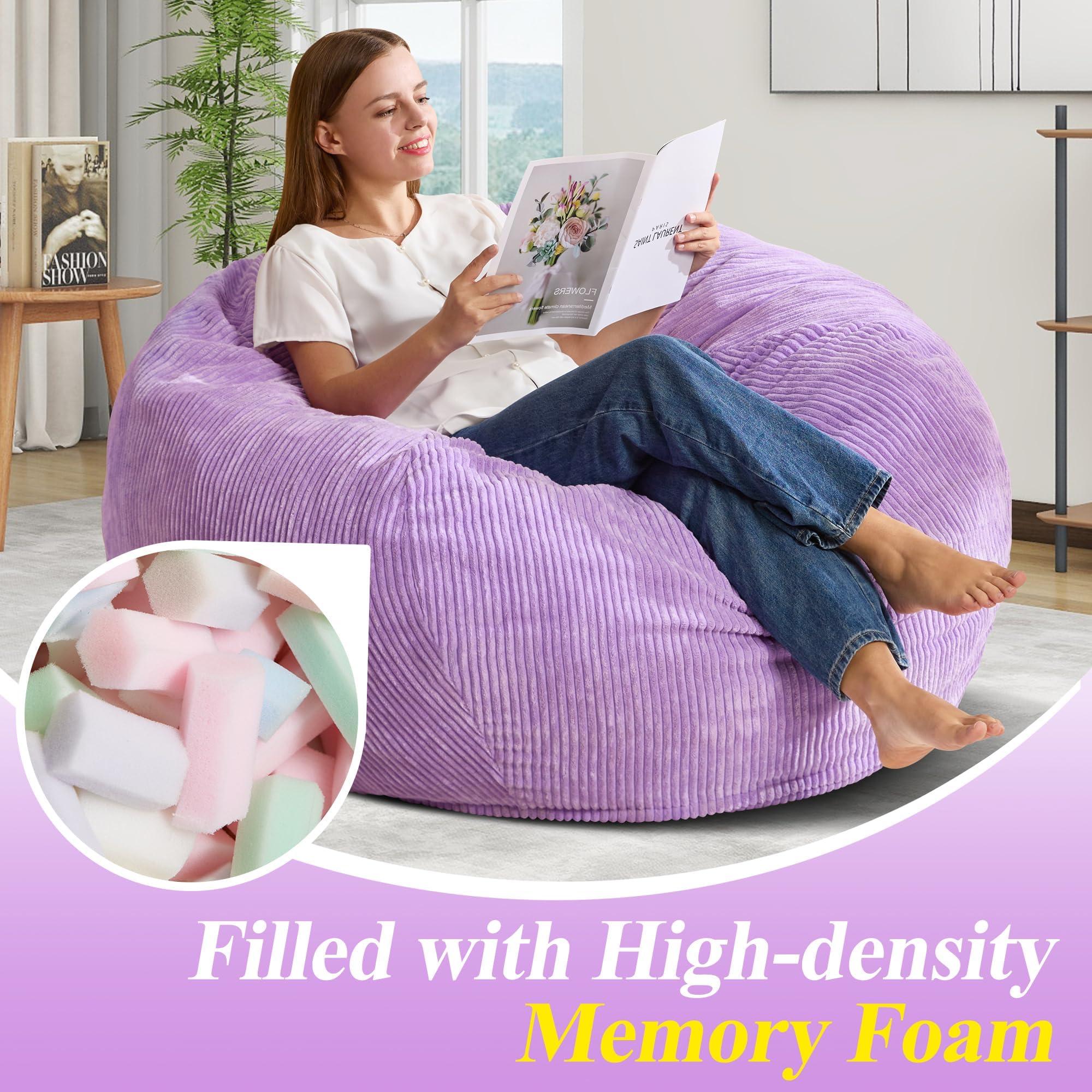 Cansunna Bean Bag Chairs Teardrop Bean Bag Chair for Adults Beanbag Chair with Memory Foam Filled Machine Washable Cover for Living Room, Bedroom (Large,Purple) - Image 4