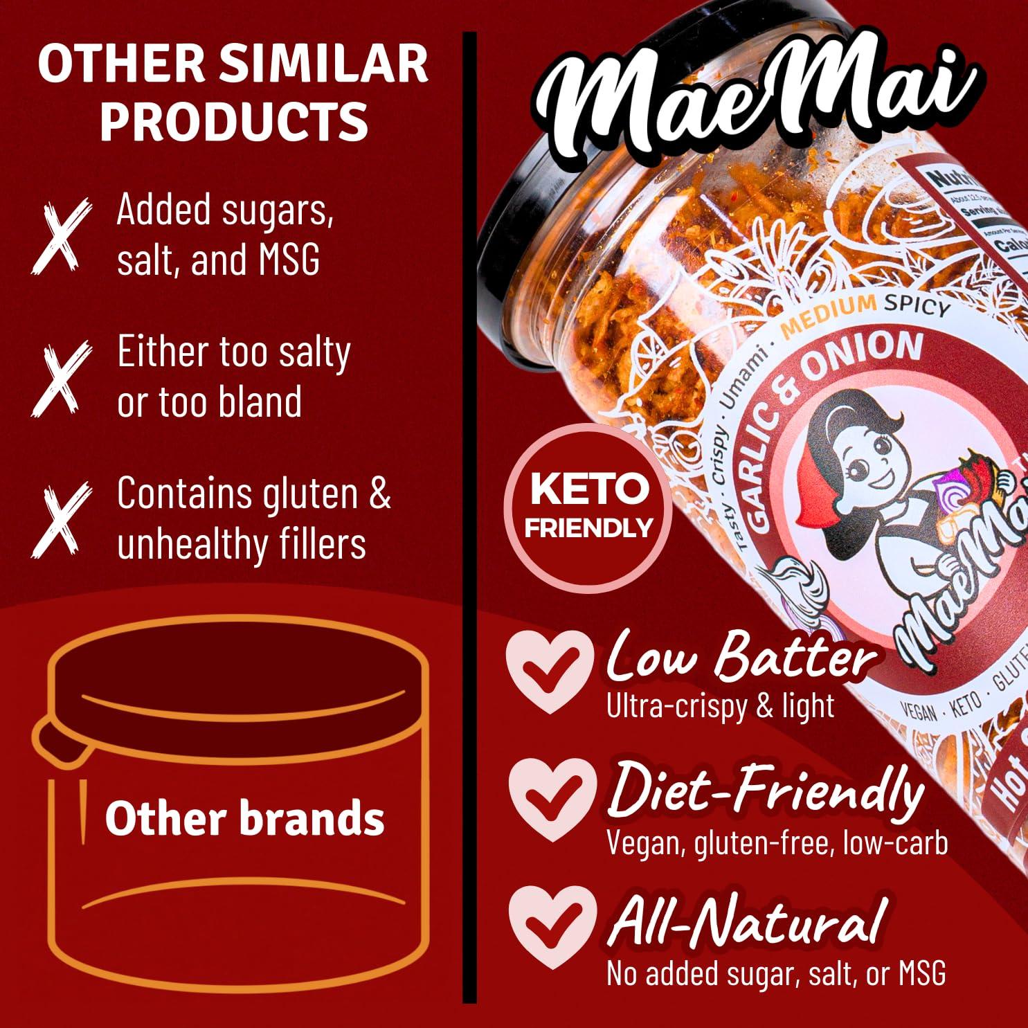 MaeMai Chili Crisp (MEDIUM HOT Spice) - Non-Oily Chili Crisp Topper, Rice Seasoning, Ramen Topper, Furikake, Umami Onion & Garlic Flakes | 4.41oz (125g) Resealable Bottle - Image 5