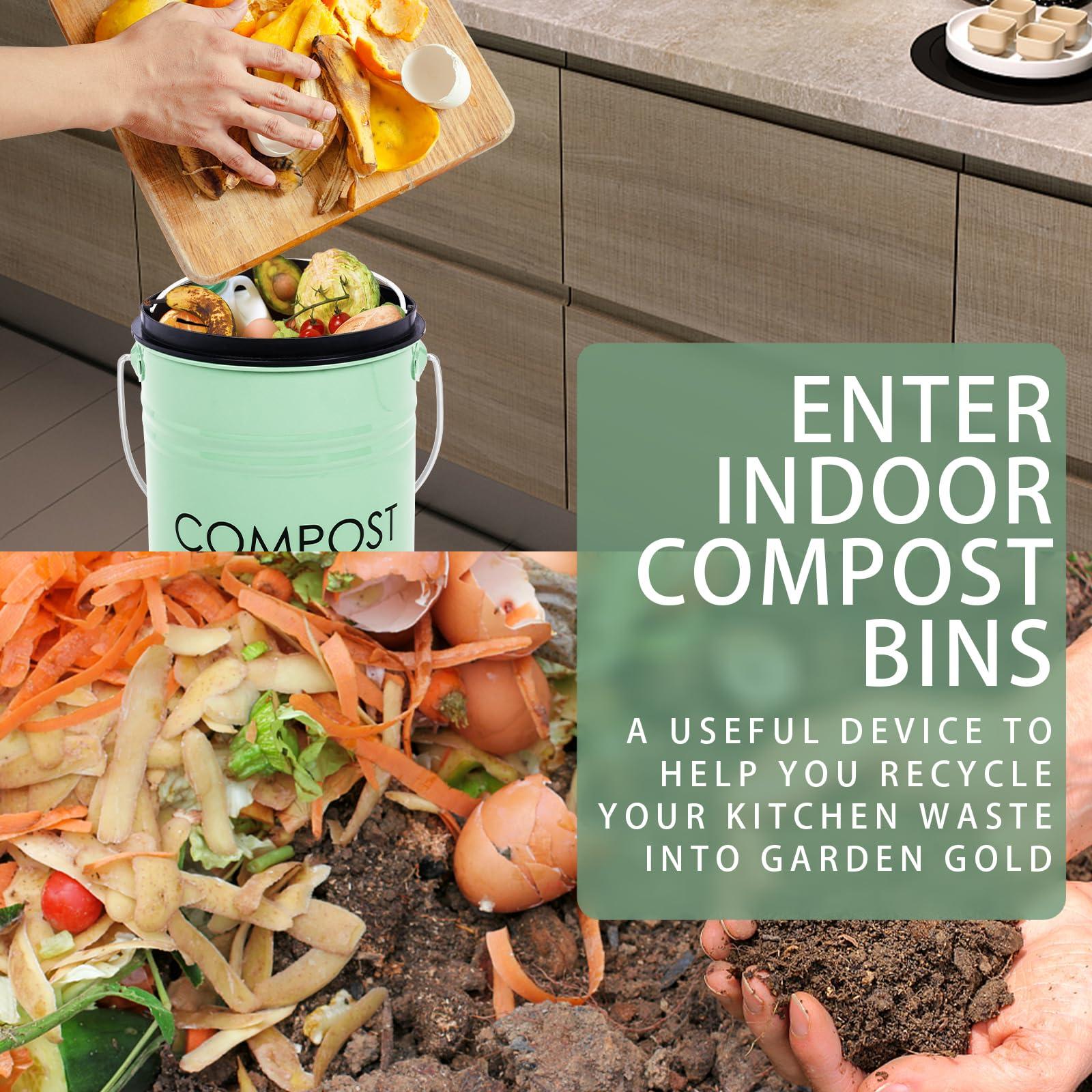 Vipush Kitchen Countertop Compost Bin with lid – Small, Includes Inner Compost Bucket Liner & Charcoal Filter, Green - Image 5