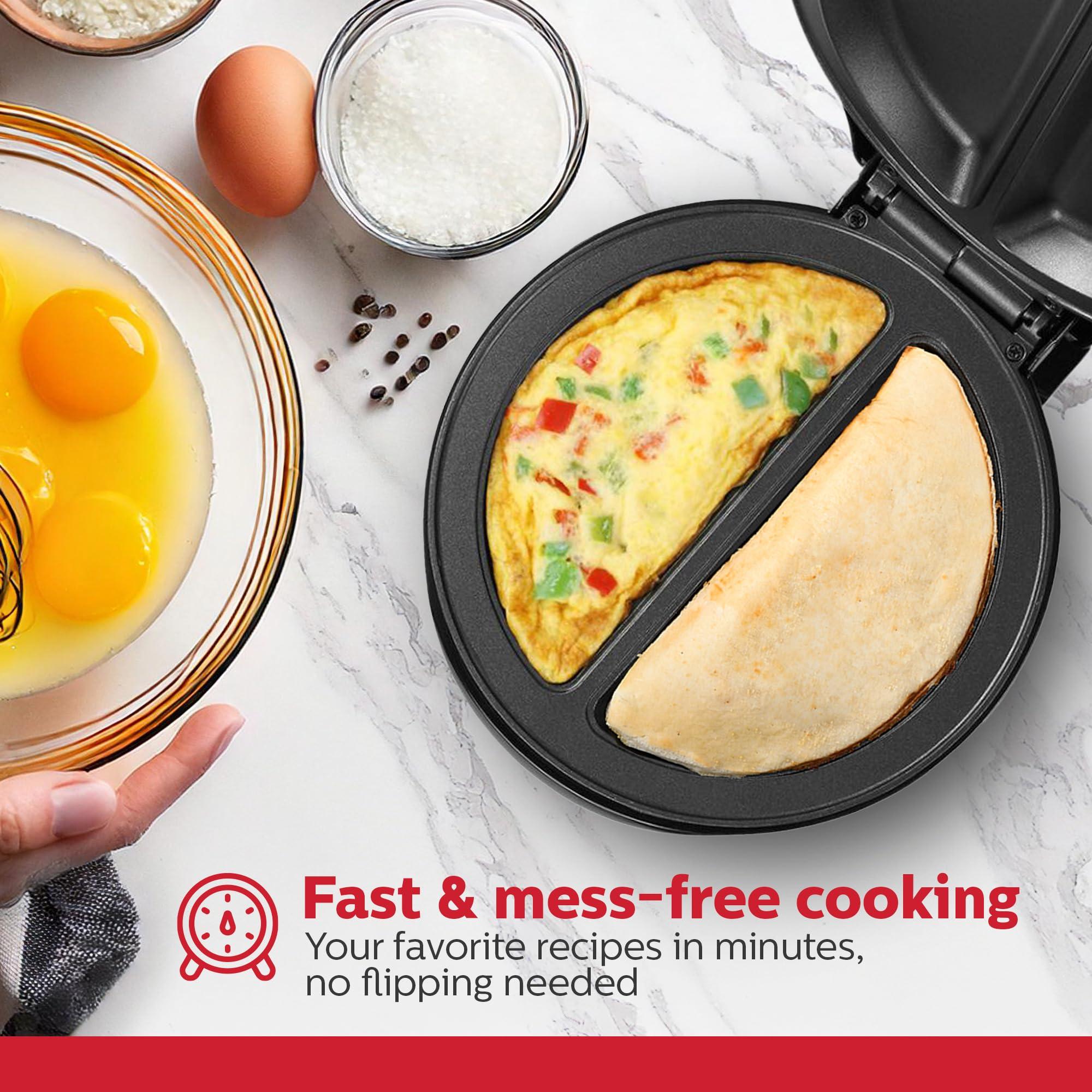 Holstein Housewares - Non-Stick Omelet & Frittata Maker, Stainless Steel - Makes 2 Individual Portions Quick & Easy (2 Section, Black) - Image 2