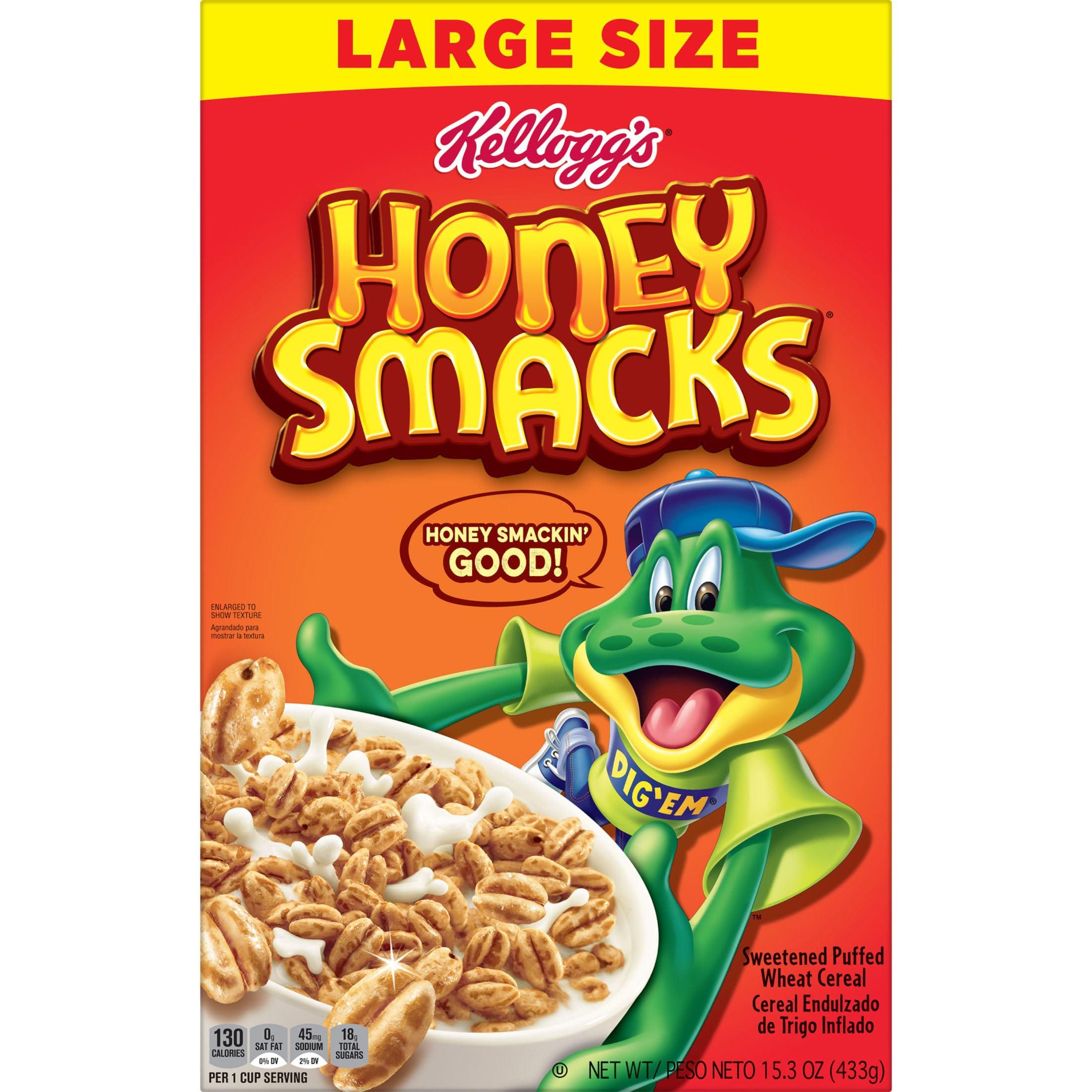 Honey Smacks Breakfast Cereal, Made with Whole Grain, Kids Snacks, Large Size, Original, 15.3oz Box (1 Box) - Image 7